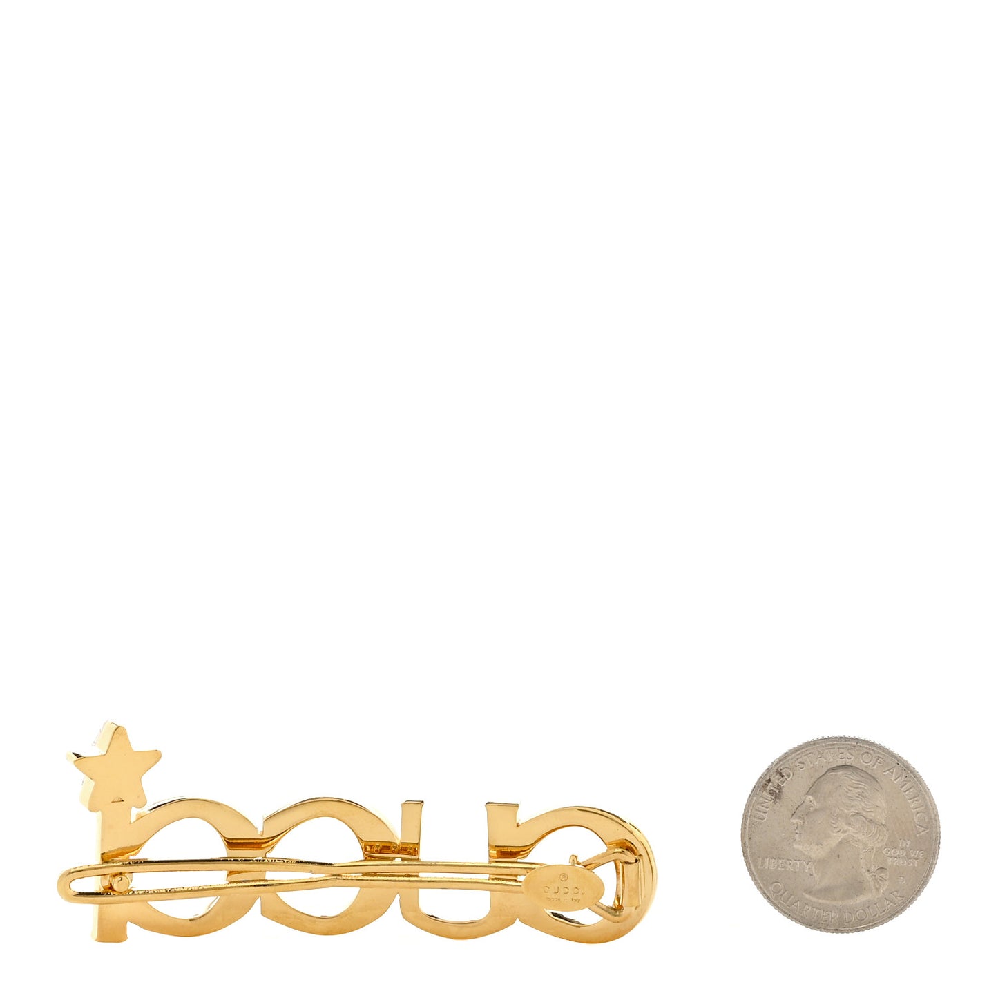 Metal Crystal Logo Hair Barrette Gold