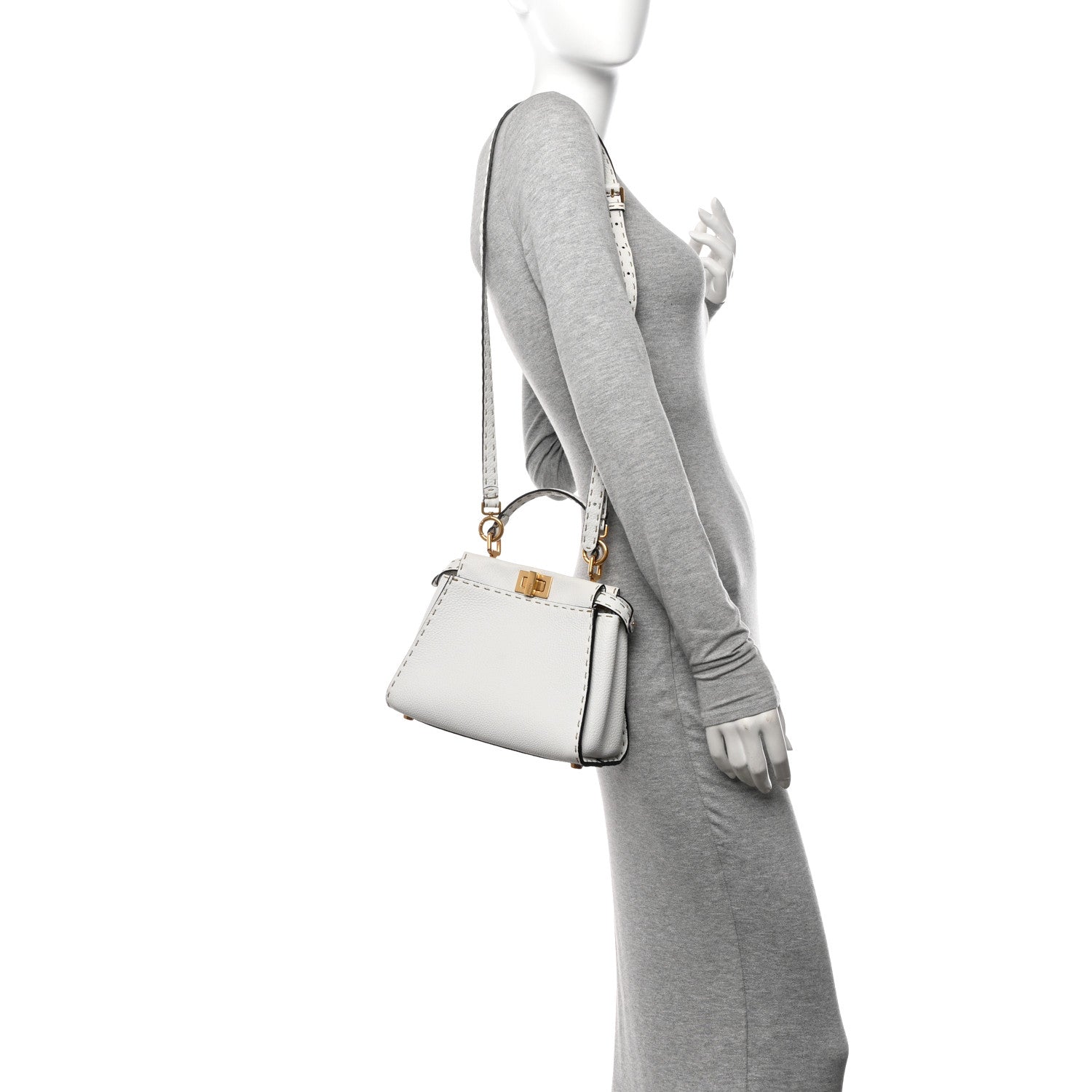 Fendi Cuoio Romano Selleria Mini Peekaboo Iconic Satchel White 2 of 10