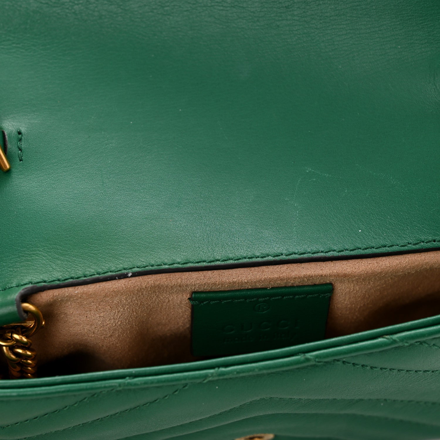 Gucci Calfskin Matelasse Super Mini GG Marmont Shoulder Bag Emerald Green 11 of 14