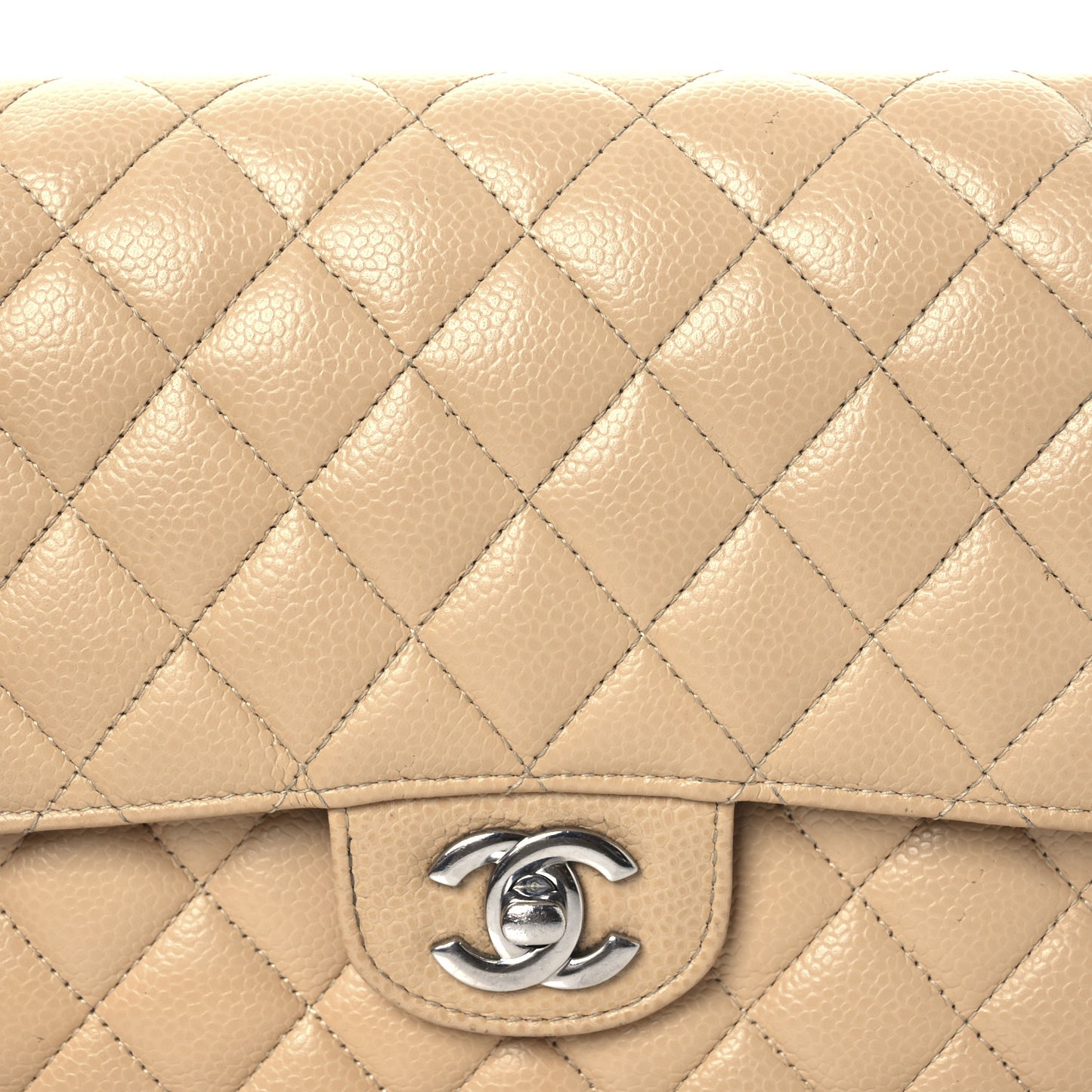 Caviar Quilted Medium Double Flap Beige