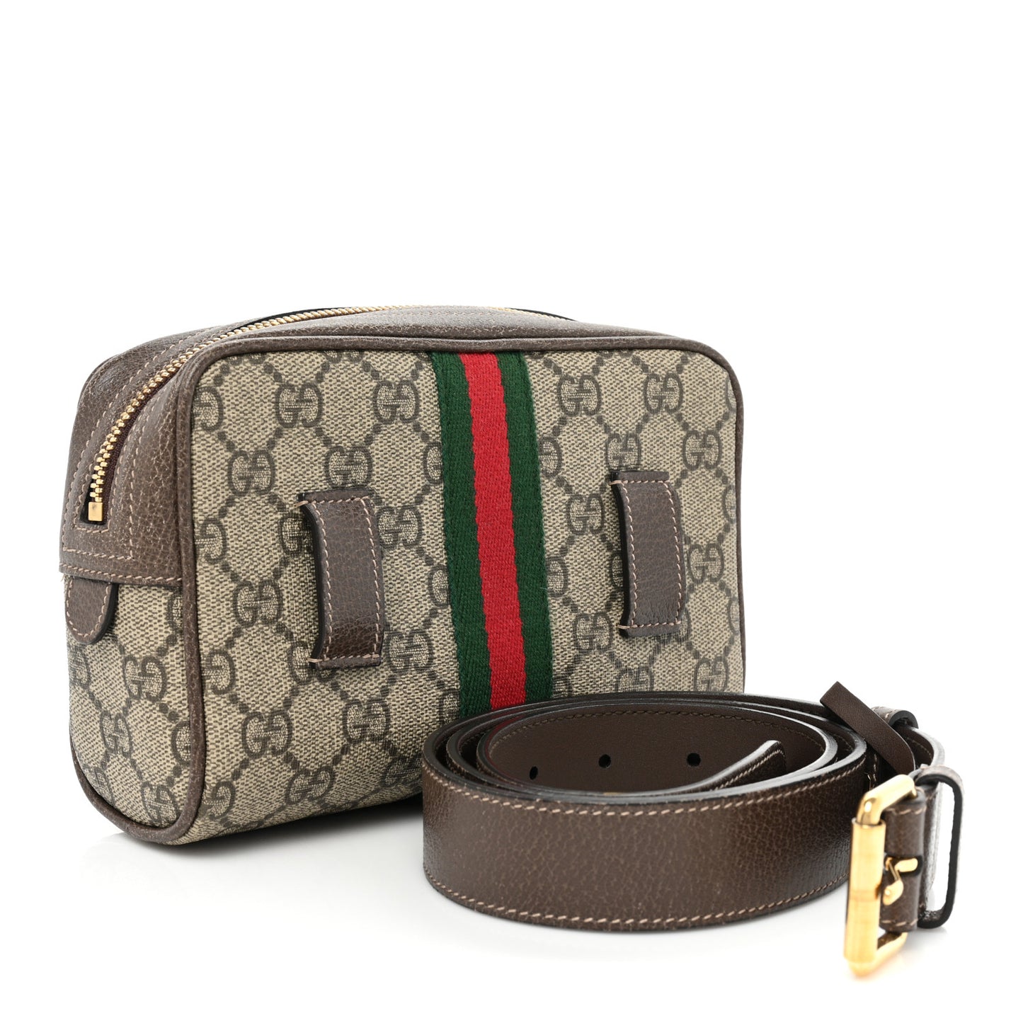 GG Supreme Monogram Web Small Ophidia Belt Bag 85 34 Dark Brown