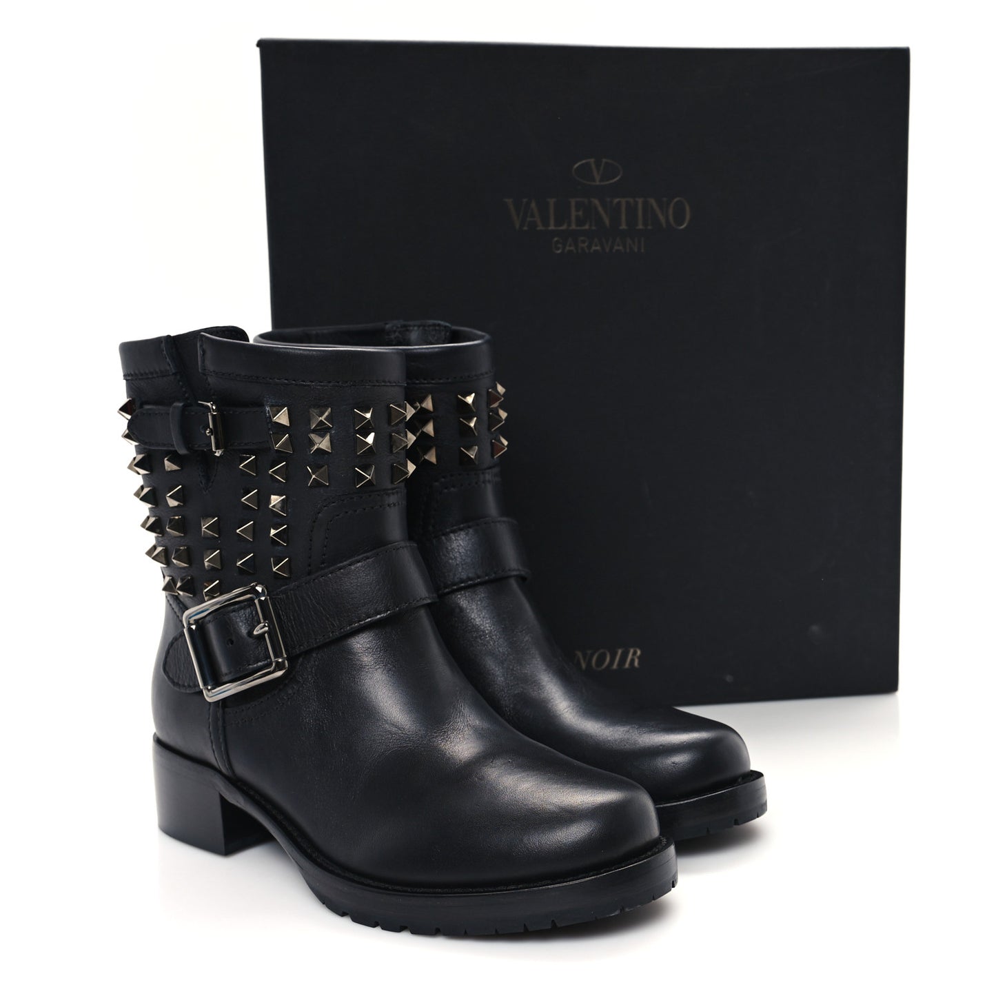 Calfskin Rockstud 30mm Biker Boots 36.5 Black