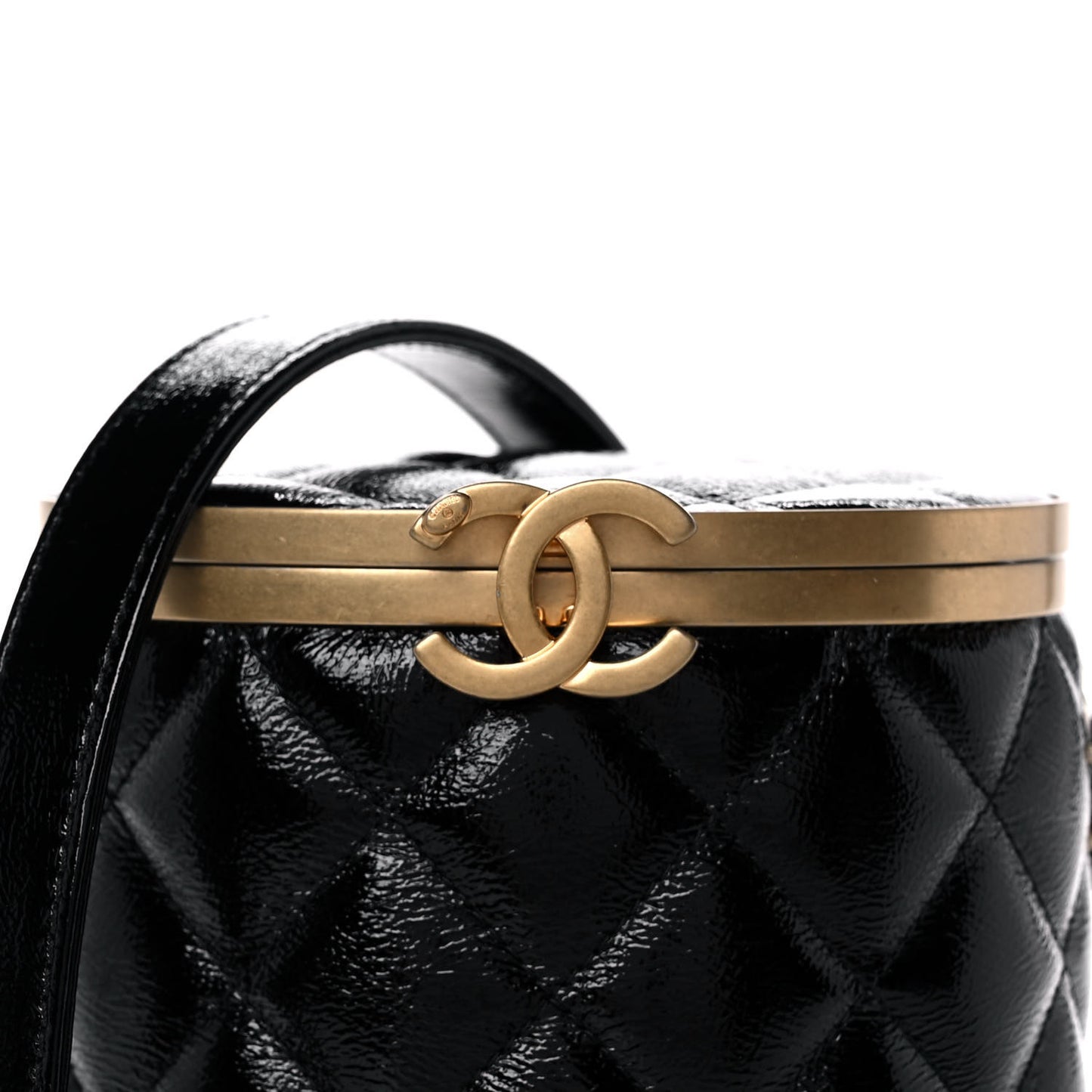 Distressed Patent Quilted Crown Box Bag Black