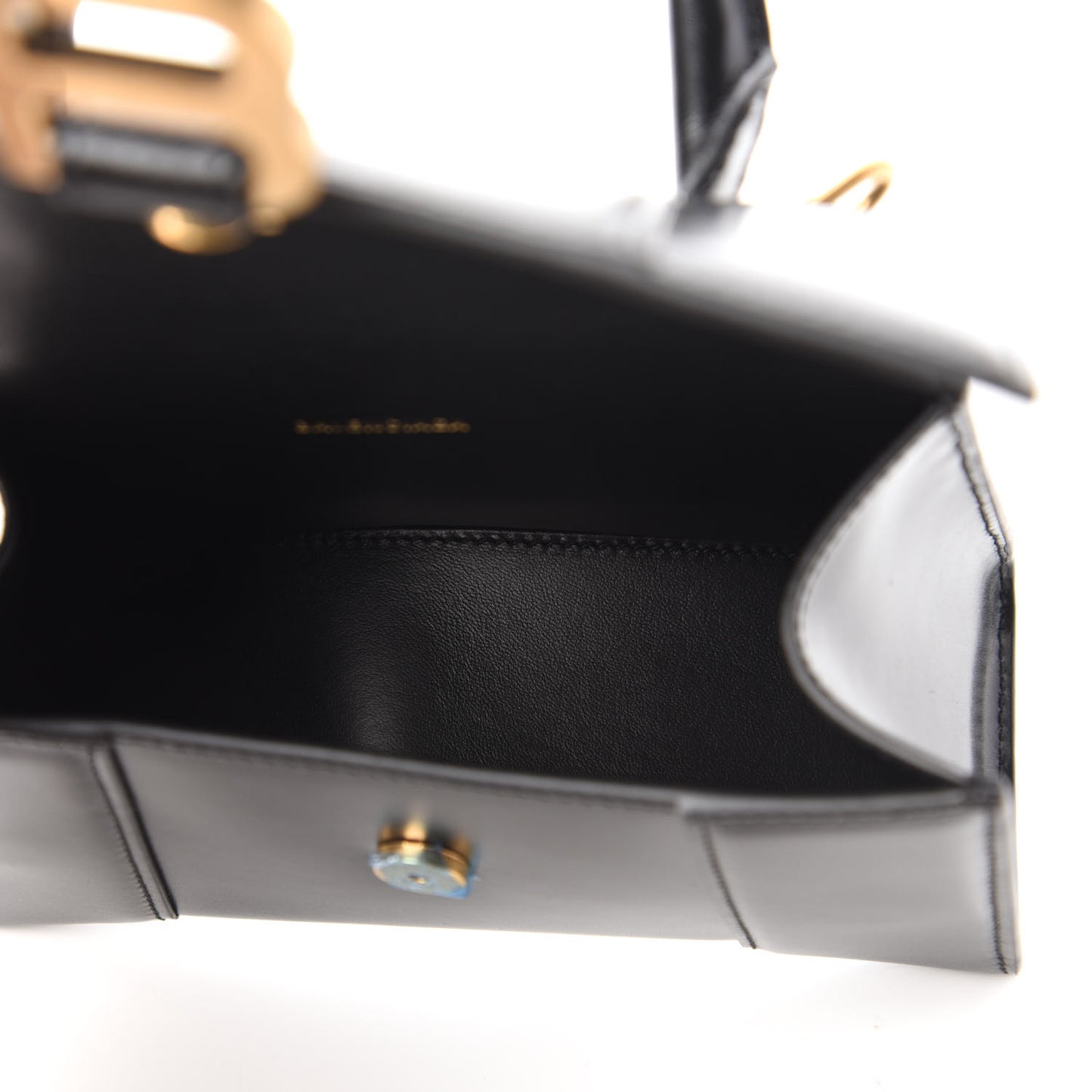 Shiny Box Calfskin Hourglass Top Handle Bag XS Black