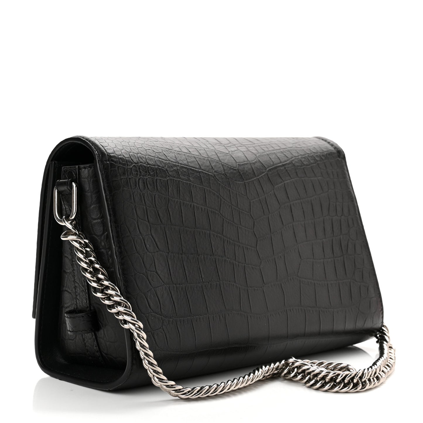 Calfskin Crocodile Embossed The Story Shoulder Bag Black