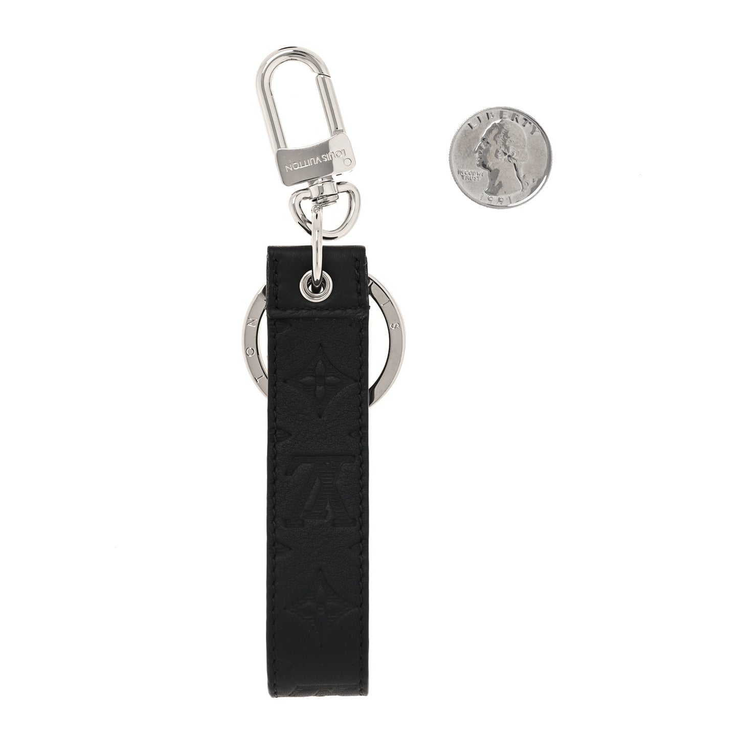 Calfskin LV Shape Dragonne Bag Charm Key Holder Black