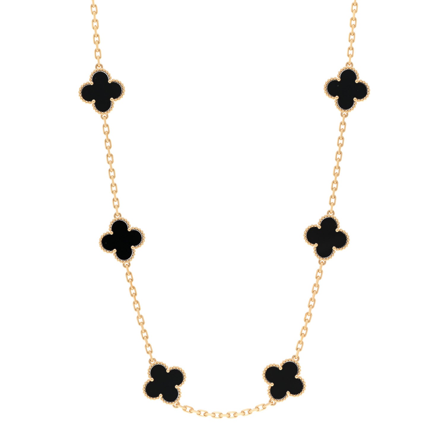 Van Cleef & Arpels 18K Yellow Gold Black Onyx 10 Motifs Vintage Alhambra Necklace 1 of 5