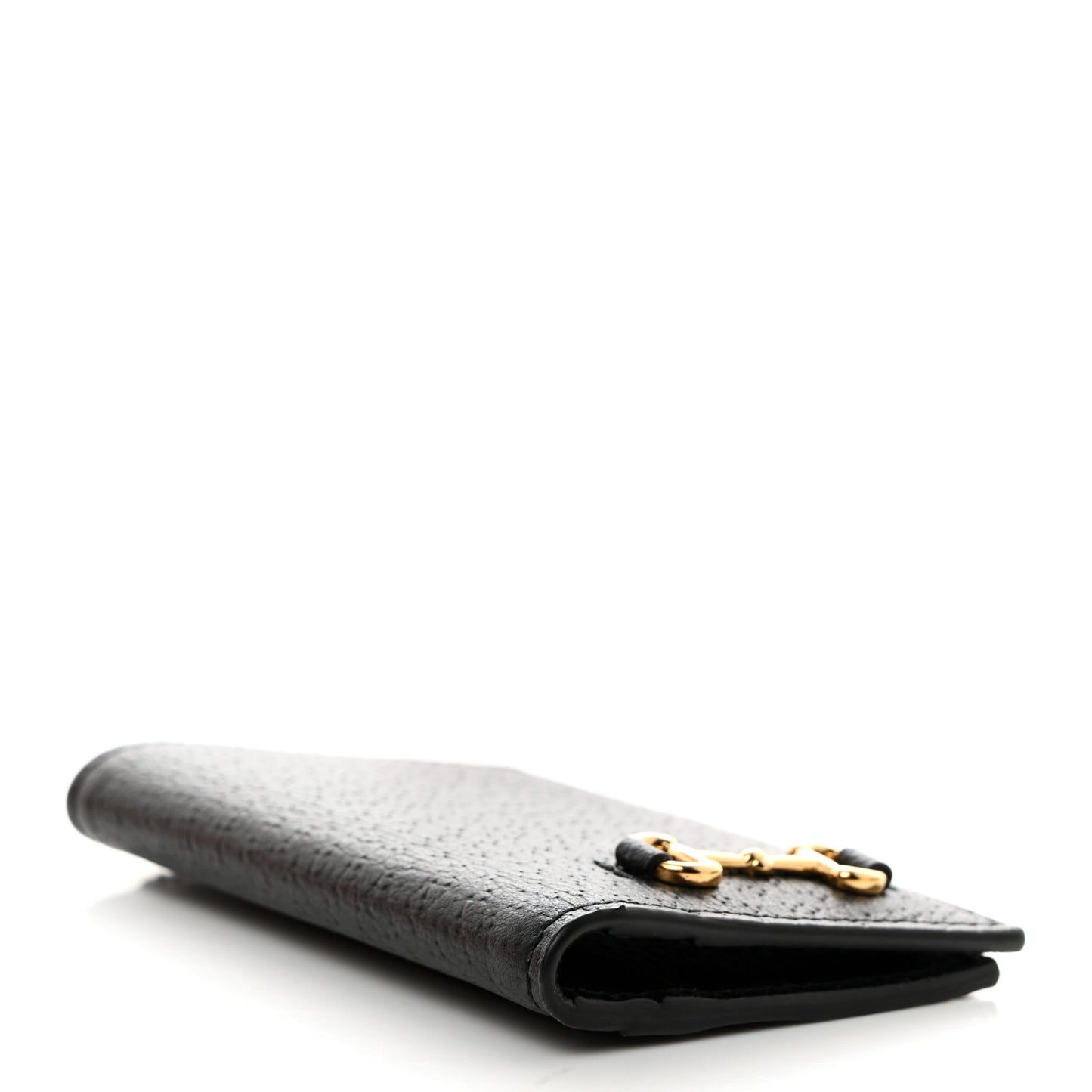 Textured Dollar Calfskin Horsebit Card Holder Black