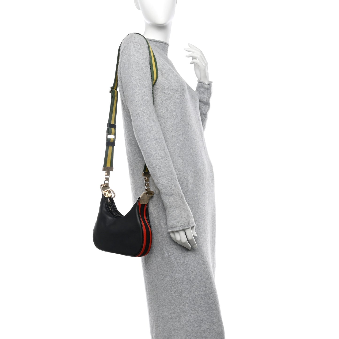 Aria Calfskin Web Small Attache Shoulder Bag Black