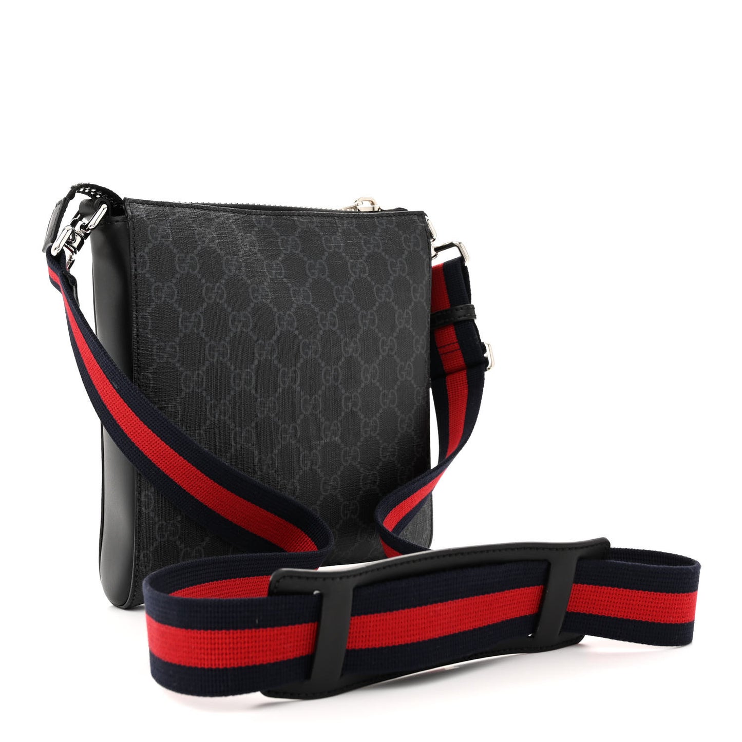 GG Supreme Monogram Web Small Flat Messenger Bag Black Grey