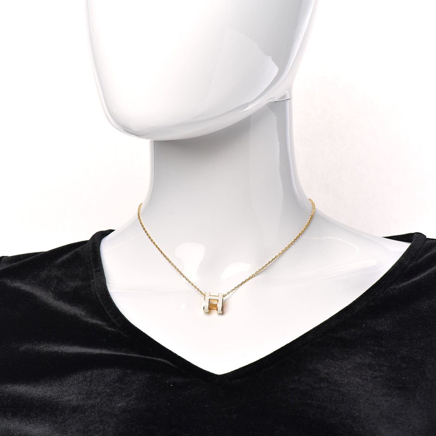 Lacquered Gold Pop H Pendant Necklace White