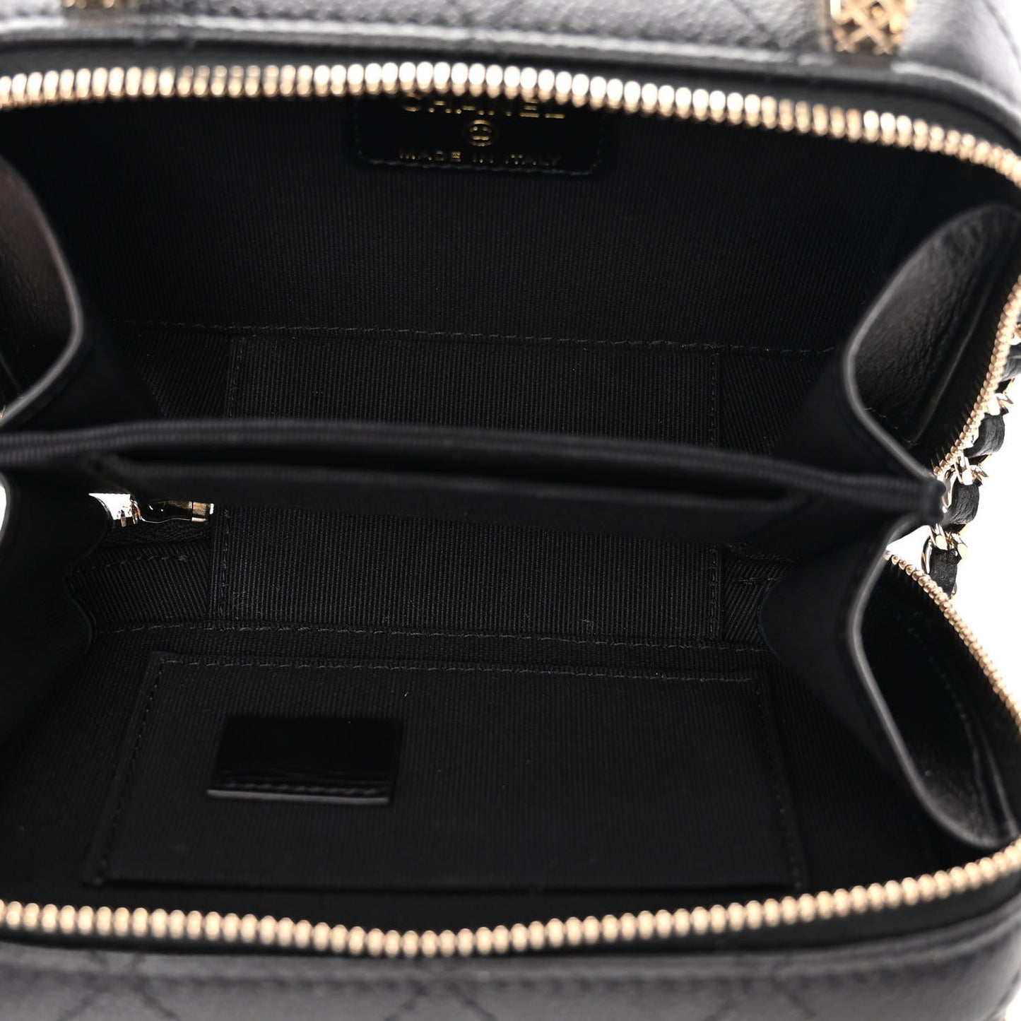 Caviar Quilted Small Top Handle Vanity Case With Chain Black