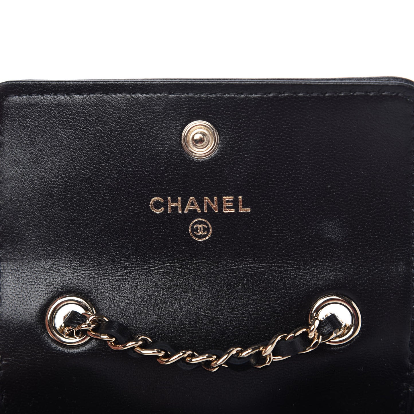 Lambskin Camellia Embossed Chain Belt Bag Black