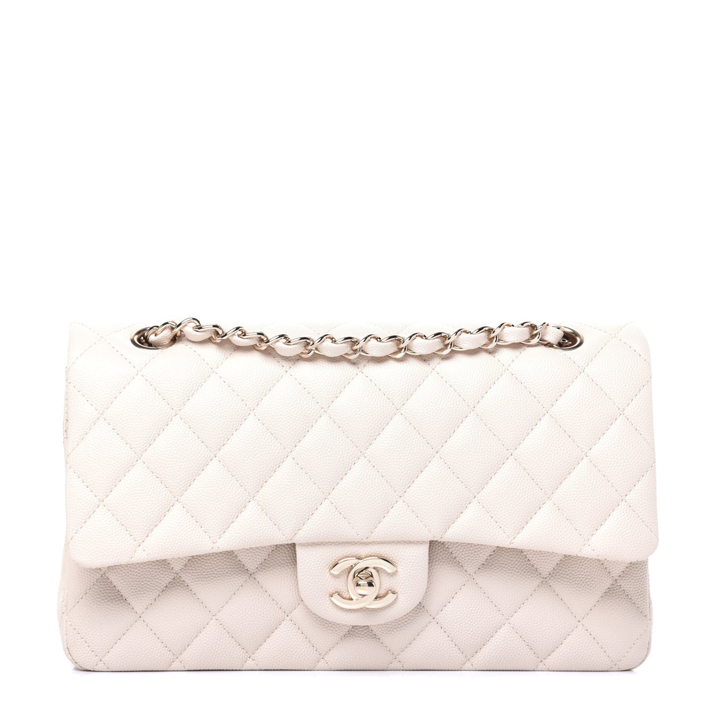 Caviar Quilted Medium Double Flap Beige Clair