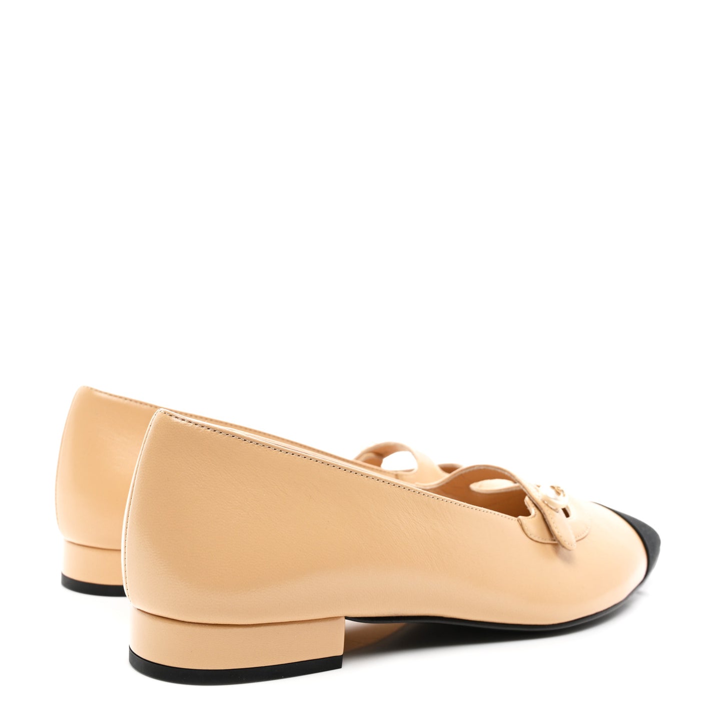 Lambskin Grosgrain Pointed Toe CC Ballet Flats 39 Beige Black