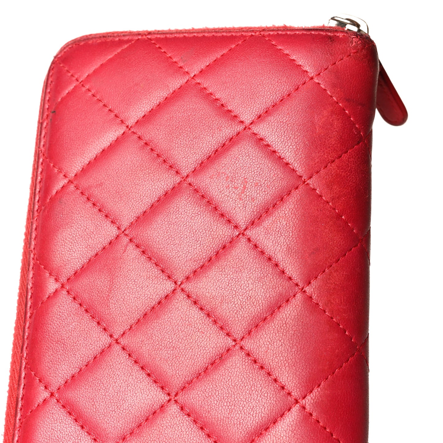 Lambskin Quilted Large Gusset Zip Around Wallet Red