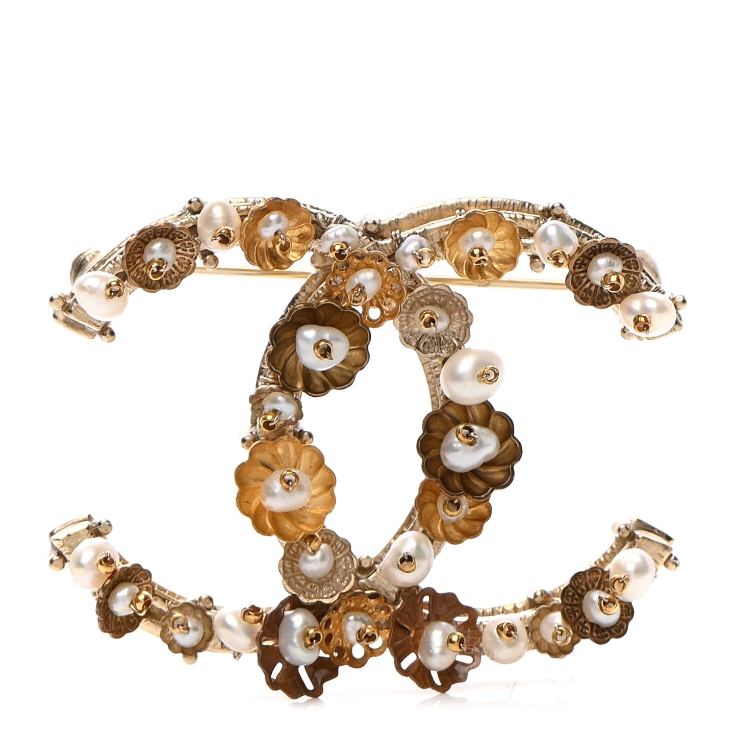 Pearl Camelia CC Brooch Gold