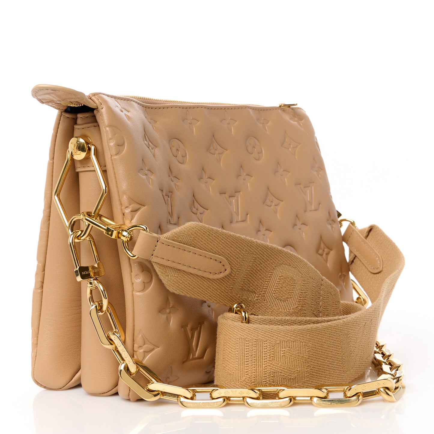 Lambskin Embossed Monogram Coussin PM Camel