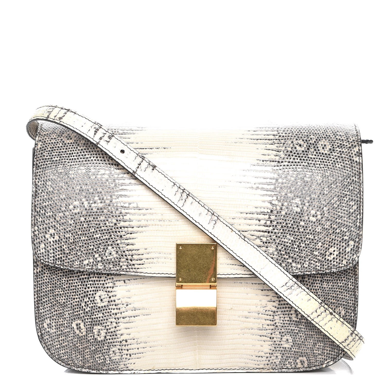Celine Lizard Medium Classic Box Flap Bag Natural 230737