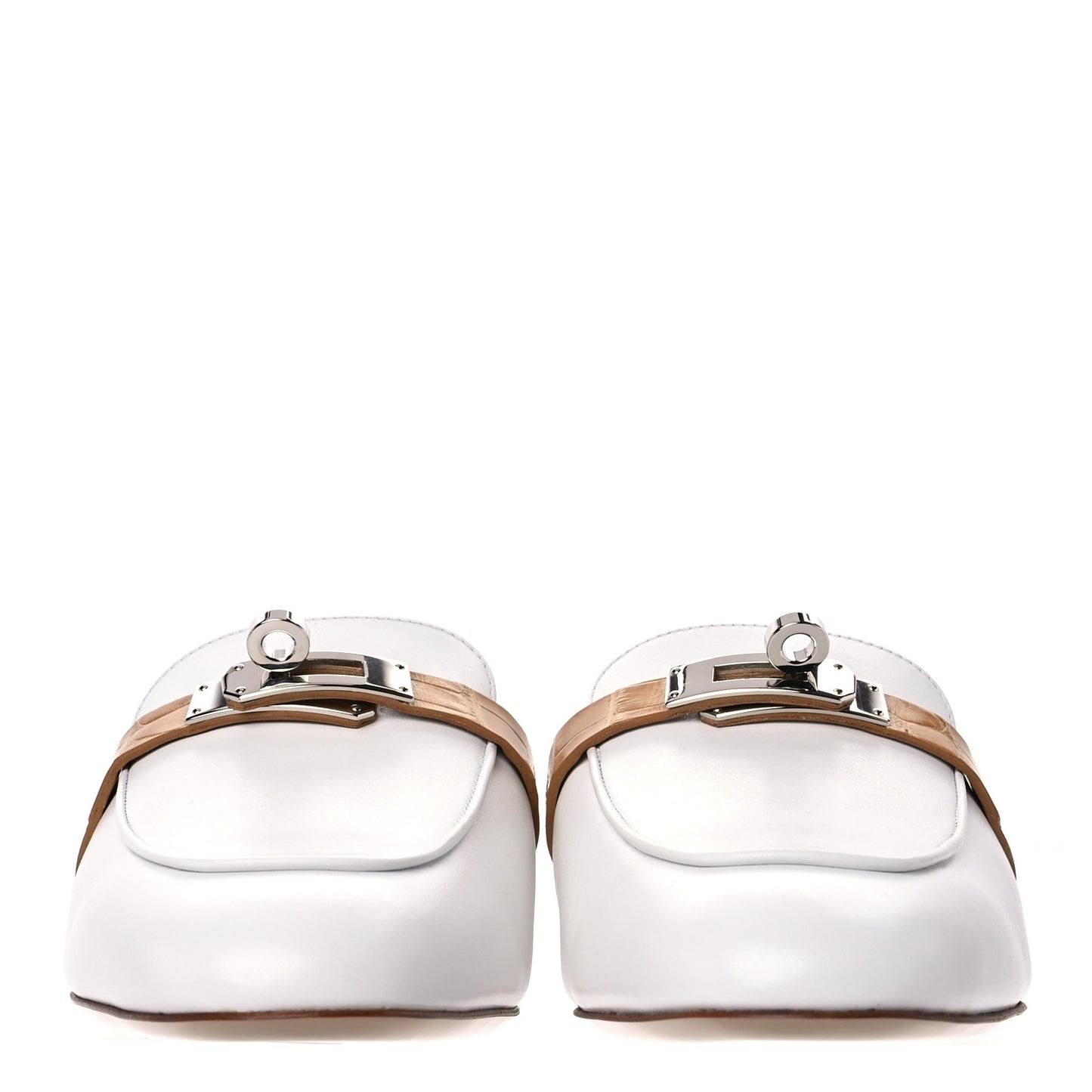 Shiny Alligator Calfskin Oz Mules 37 White Beige Gingembre