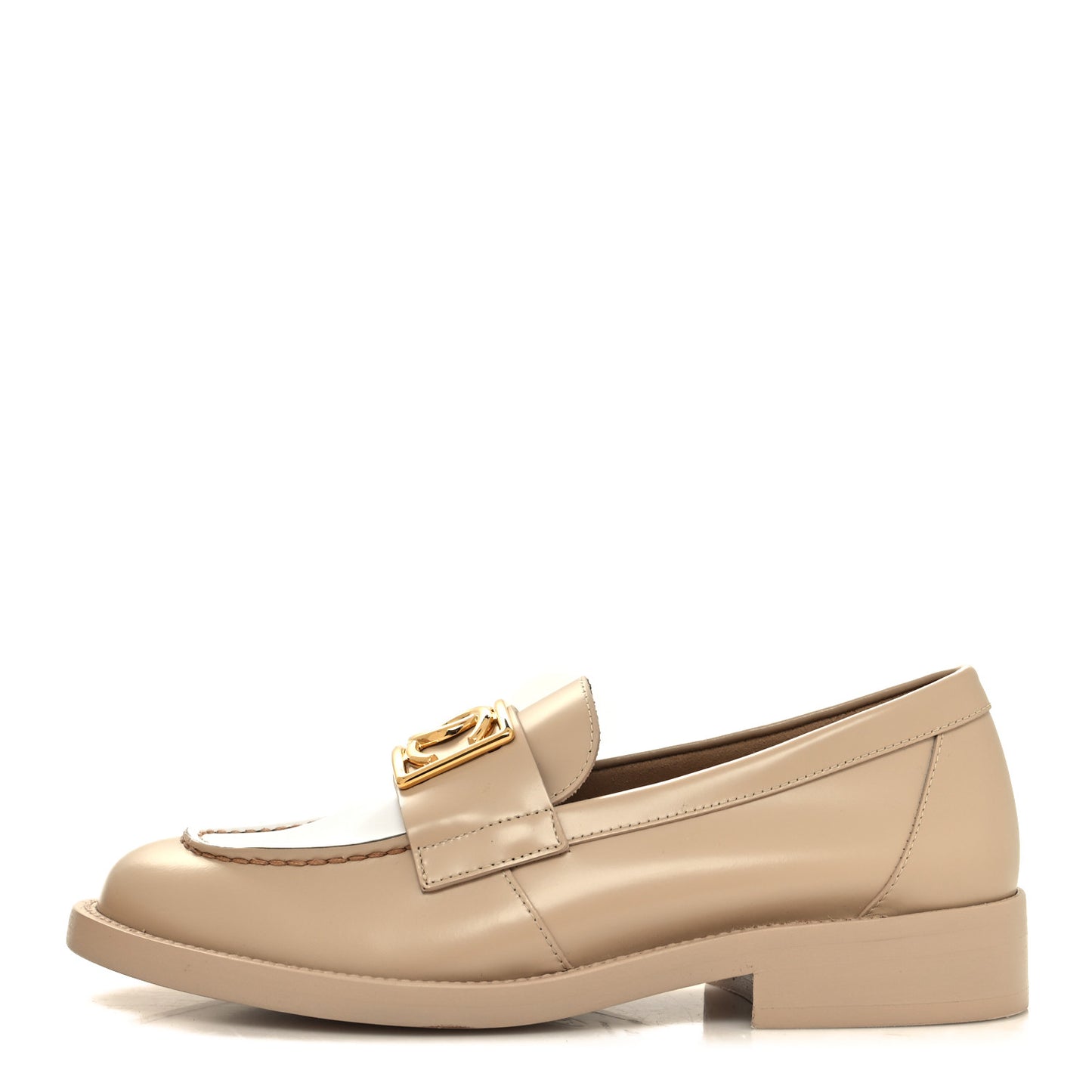 Shiny Calfskin CC Loafers 36 Beige White