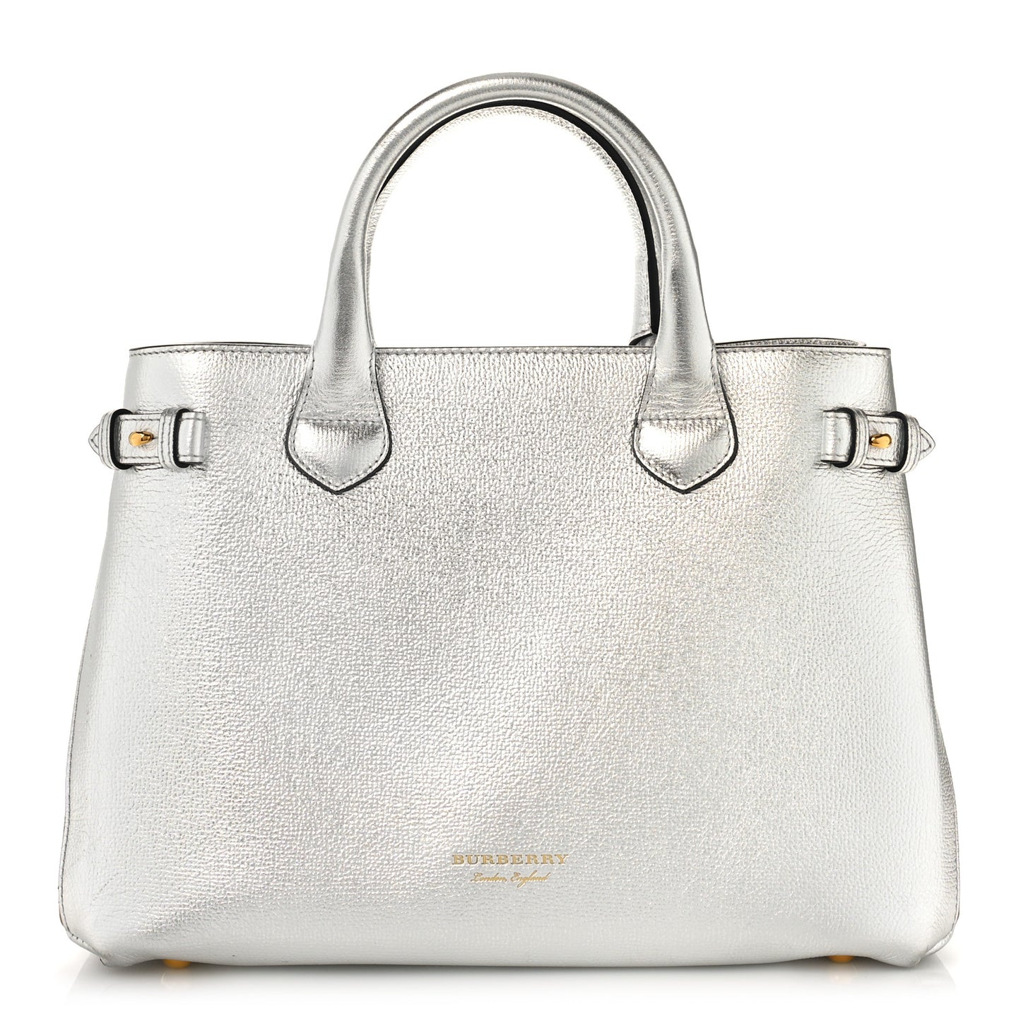 Metallic Grainy Calfskin House Check Medium Banner Tote Silver