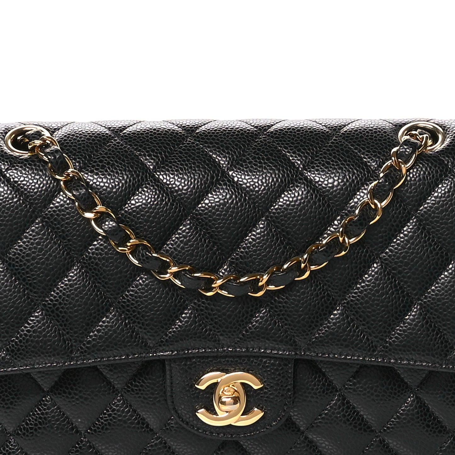 Caviar Quilted Medium Double Flap Black