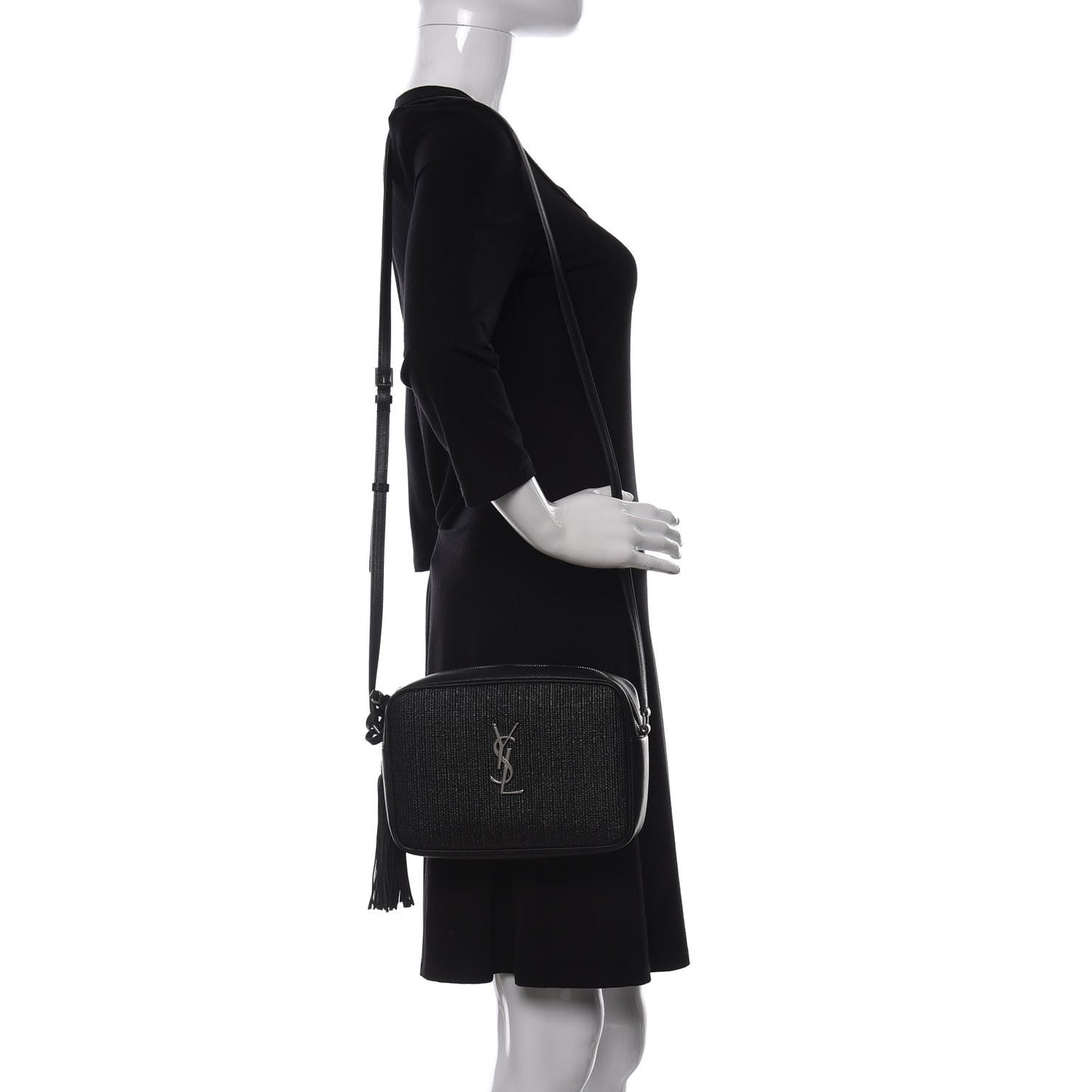 Raffia Canvas Monogram Lou Camera Bag Black