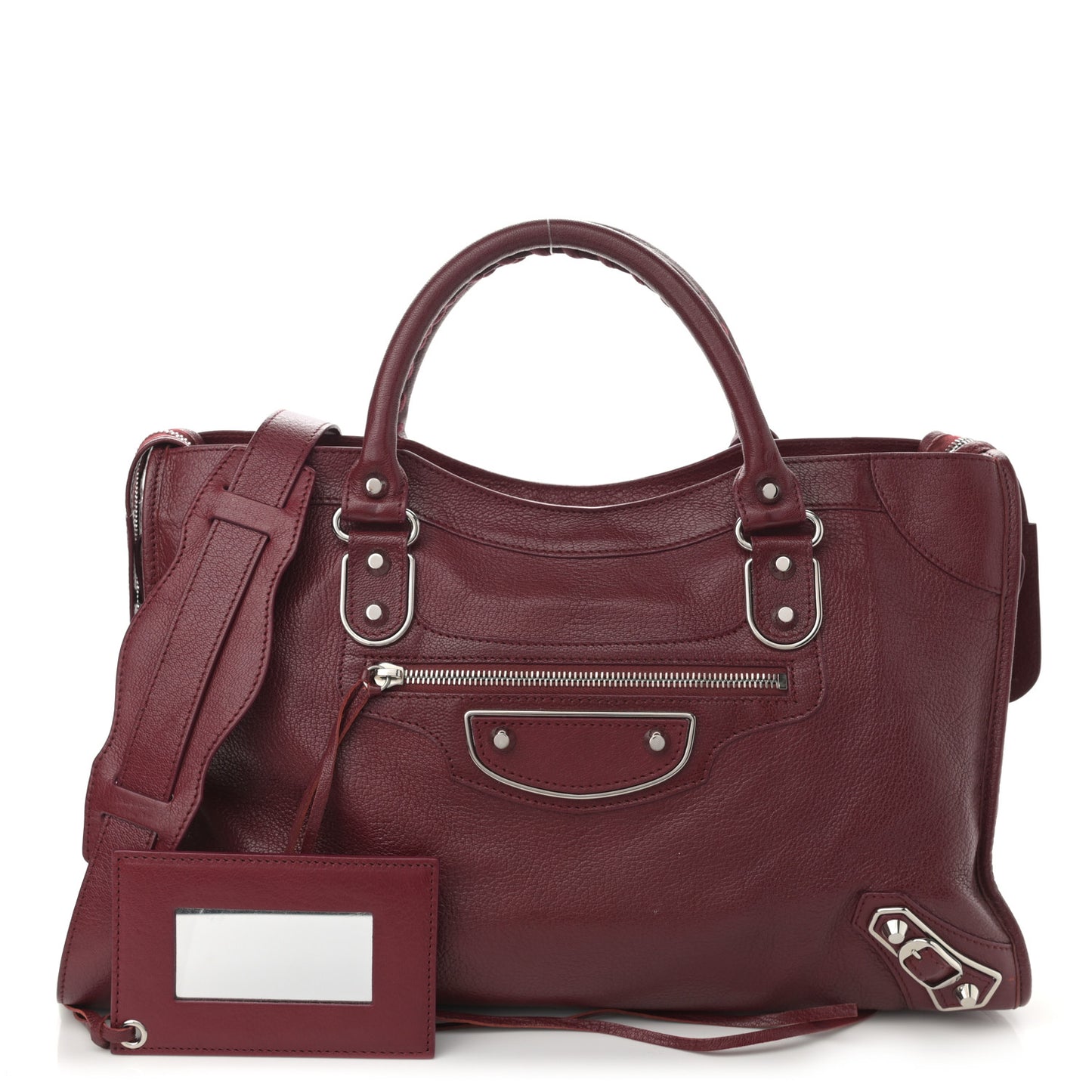 Chevre Silver Metallic Edge Hardware City Rouge Lie De Vin