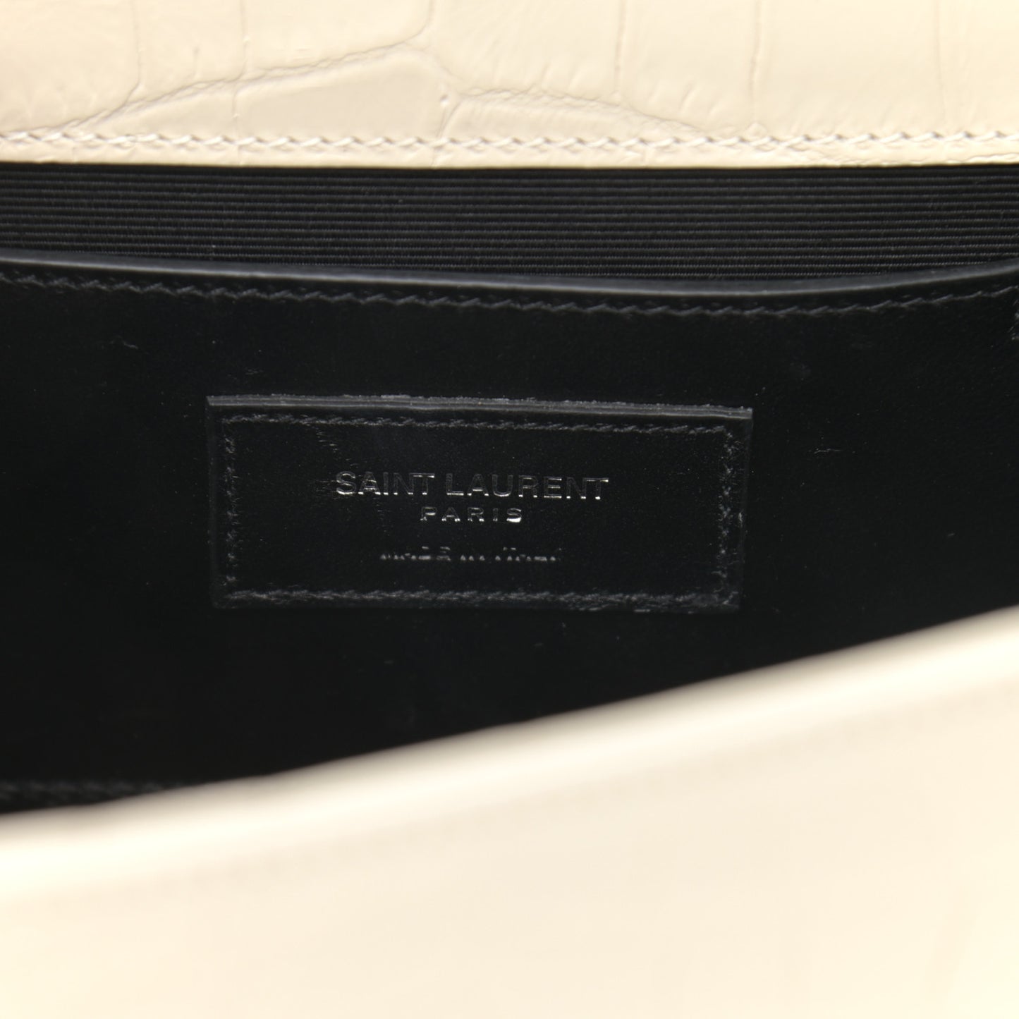 Calfskin Crocodile Embossed Medium Classic Monogram Kate Tassel Satchel Crema Soft