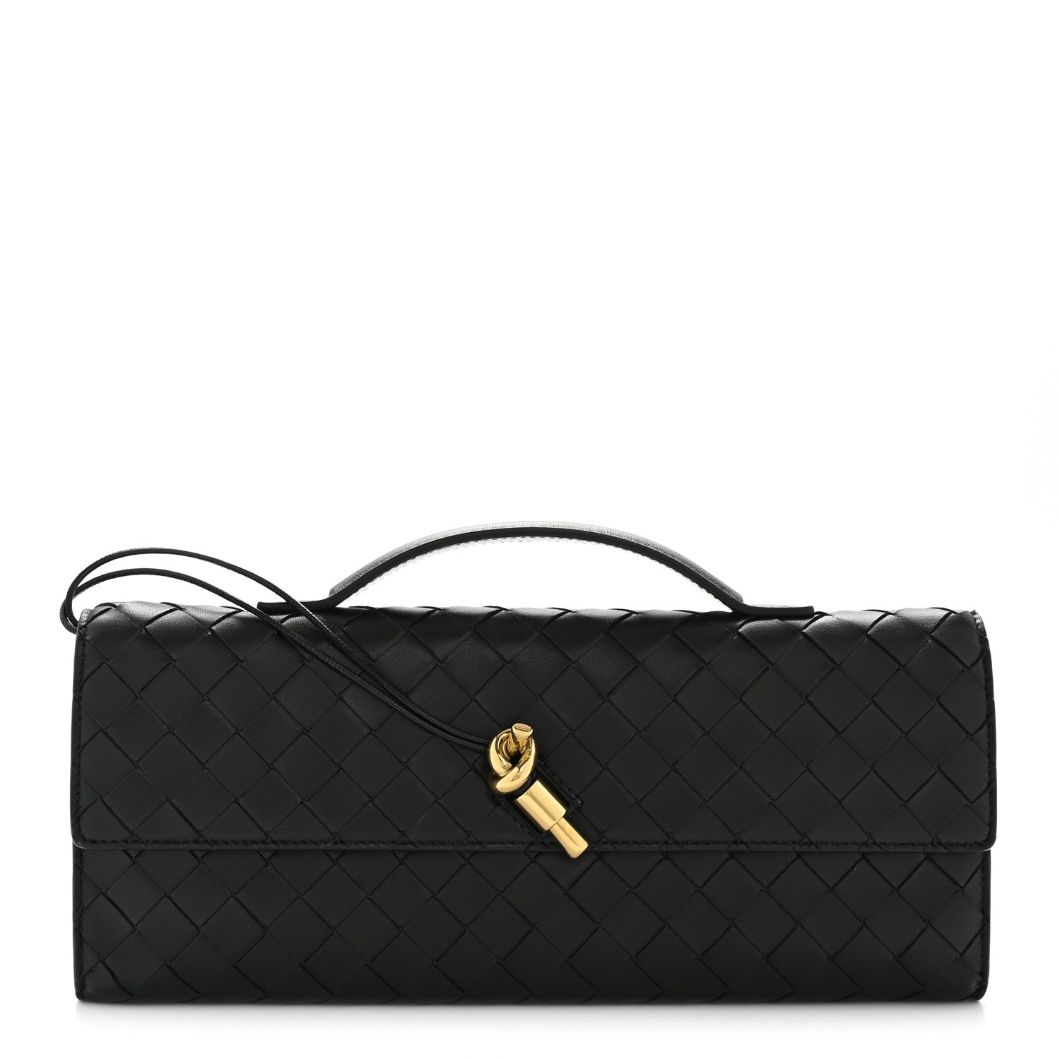新品定価13万円 BOTTEGA VENETA 黒本革手袋 カシミヤ100％内装 Bottega Veneta Nappa Intrecciato Long Andiamo Top Handle Clutch