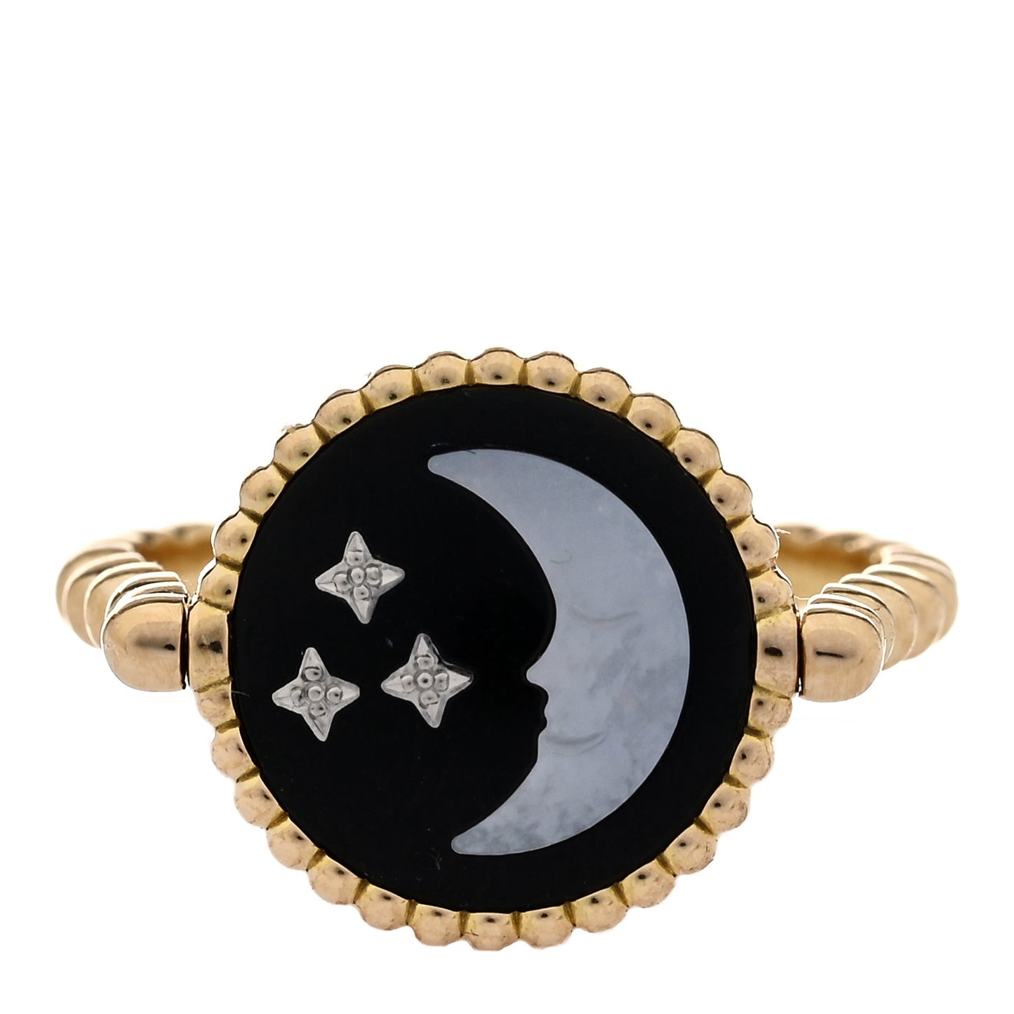 18K Yellow White Gold Diamond Black Onyx Mother of Pearl Rose Celeste Ring 50 5.25