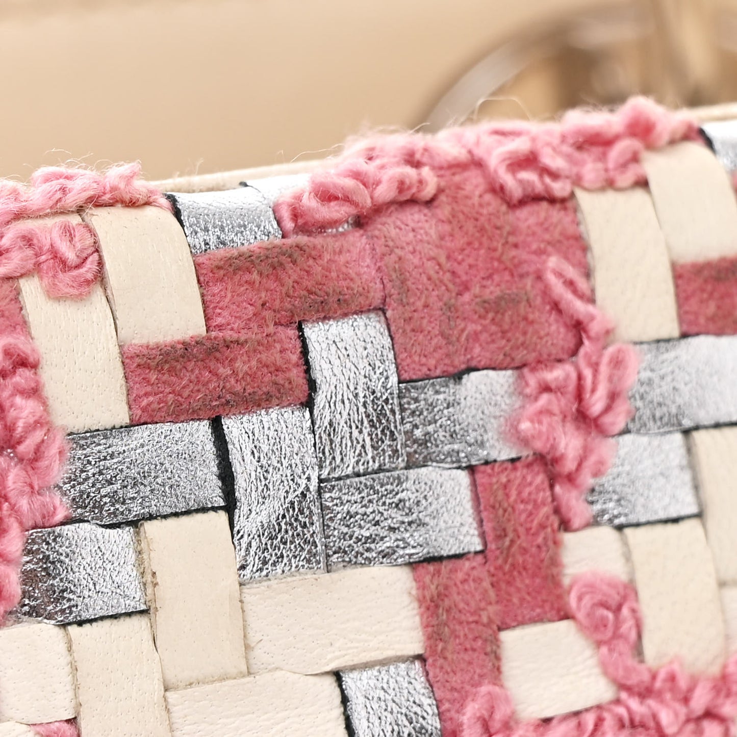Lambskin Woven Tweed Medium Lady Dior Pink