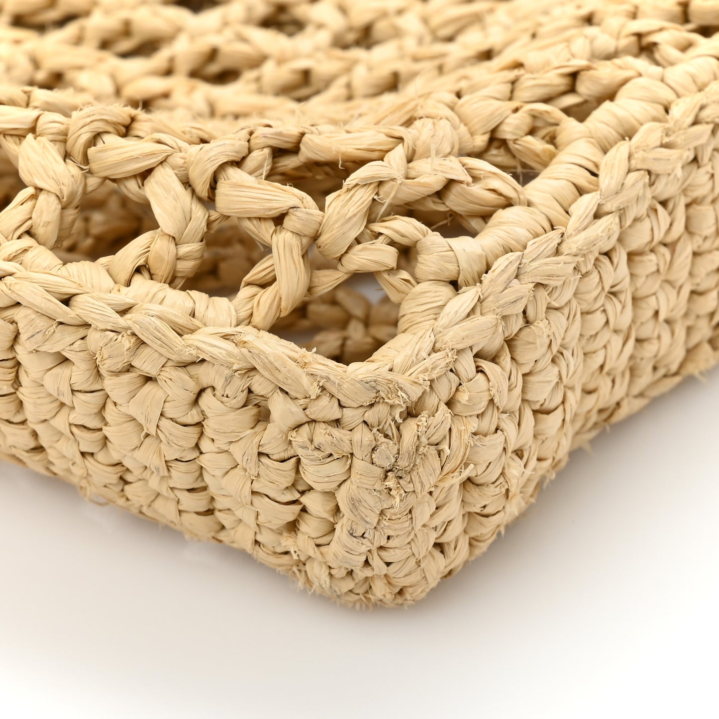Yarn Raffia Effect Crochet Logo Embroidered Tote Bag Naturale