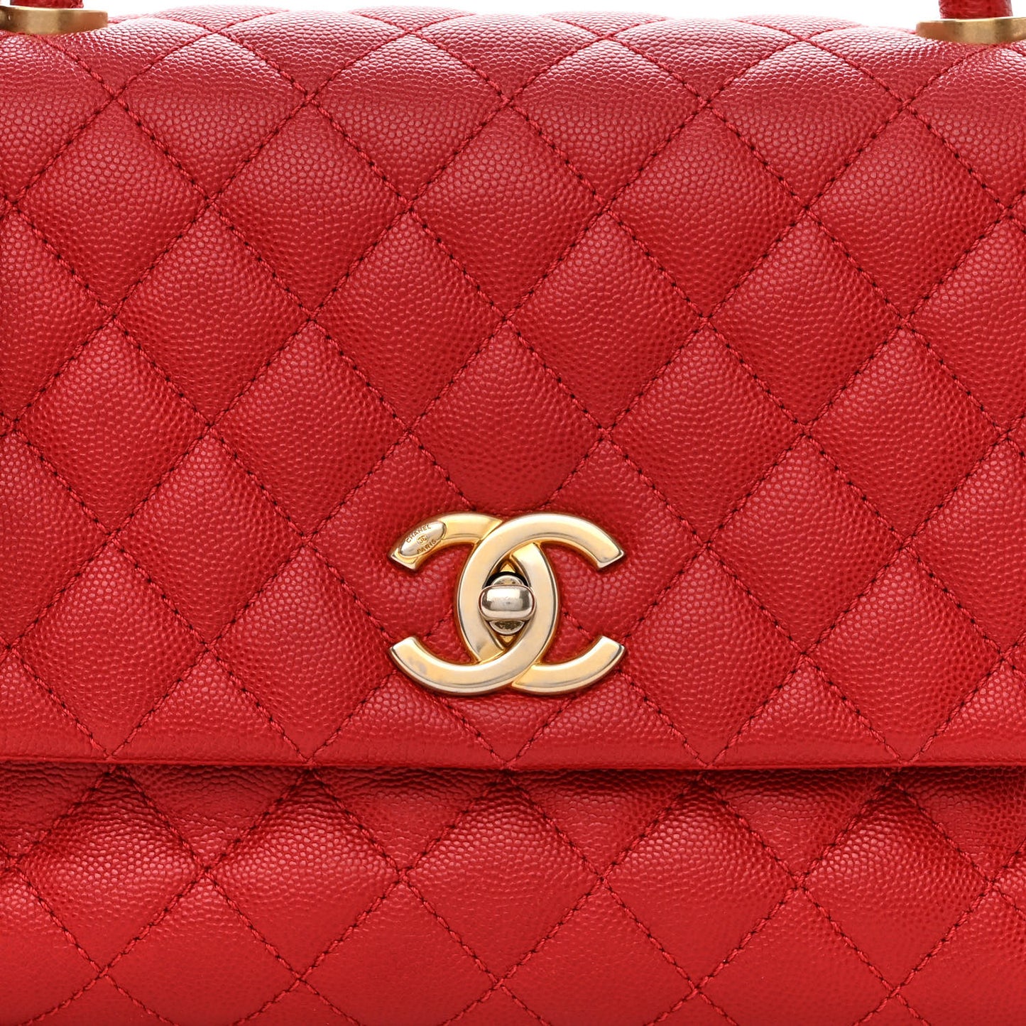 Caviar Lizard Embossed Quilted Small Coco Handle Flap Red