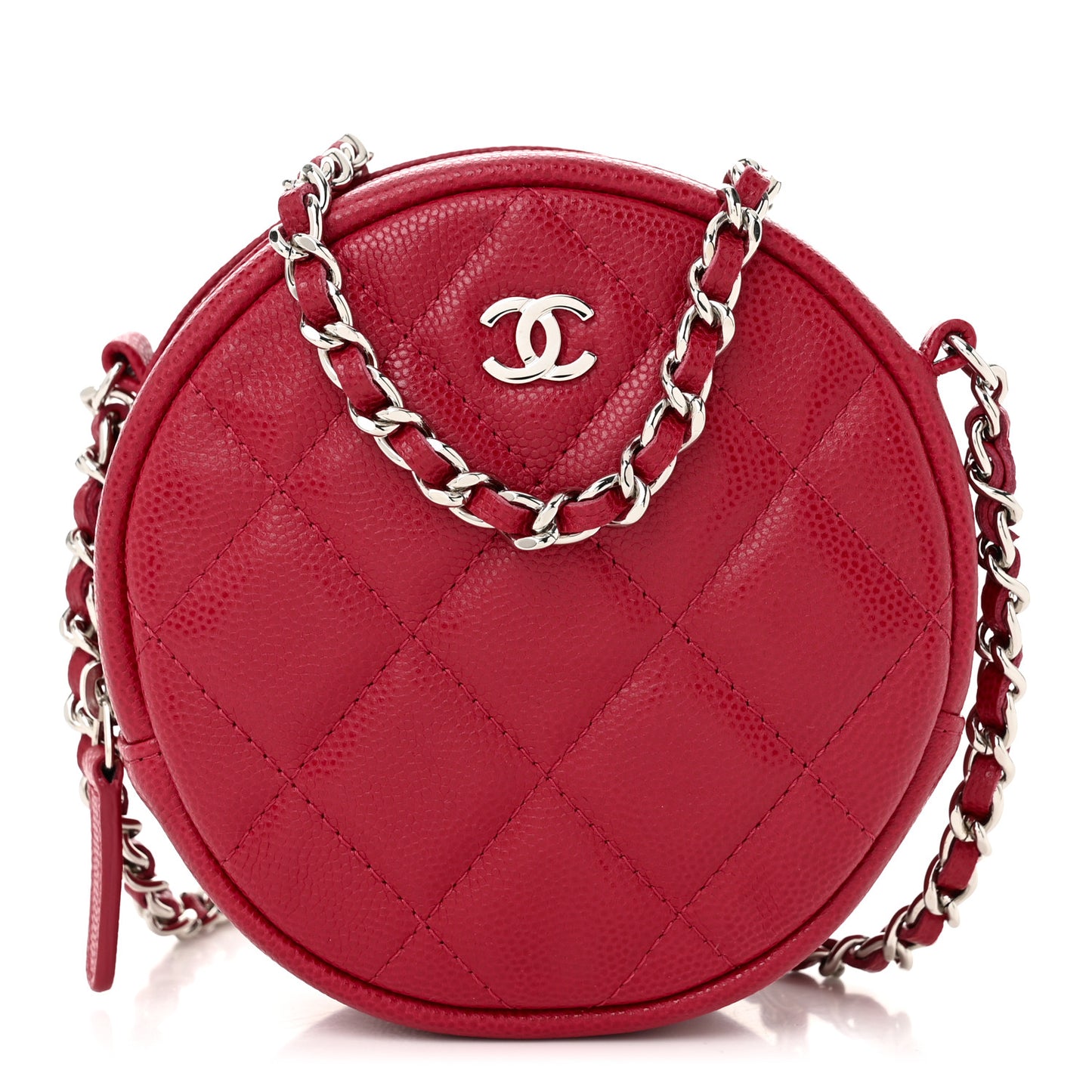 Caviar Quilted Round Clutch With Chain Pink