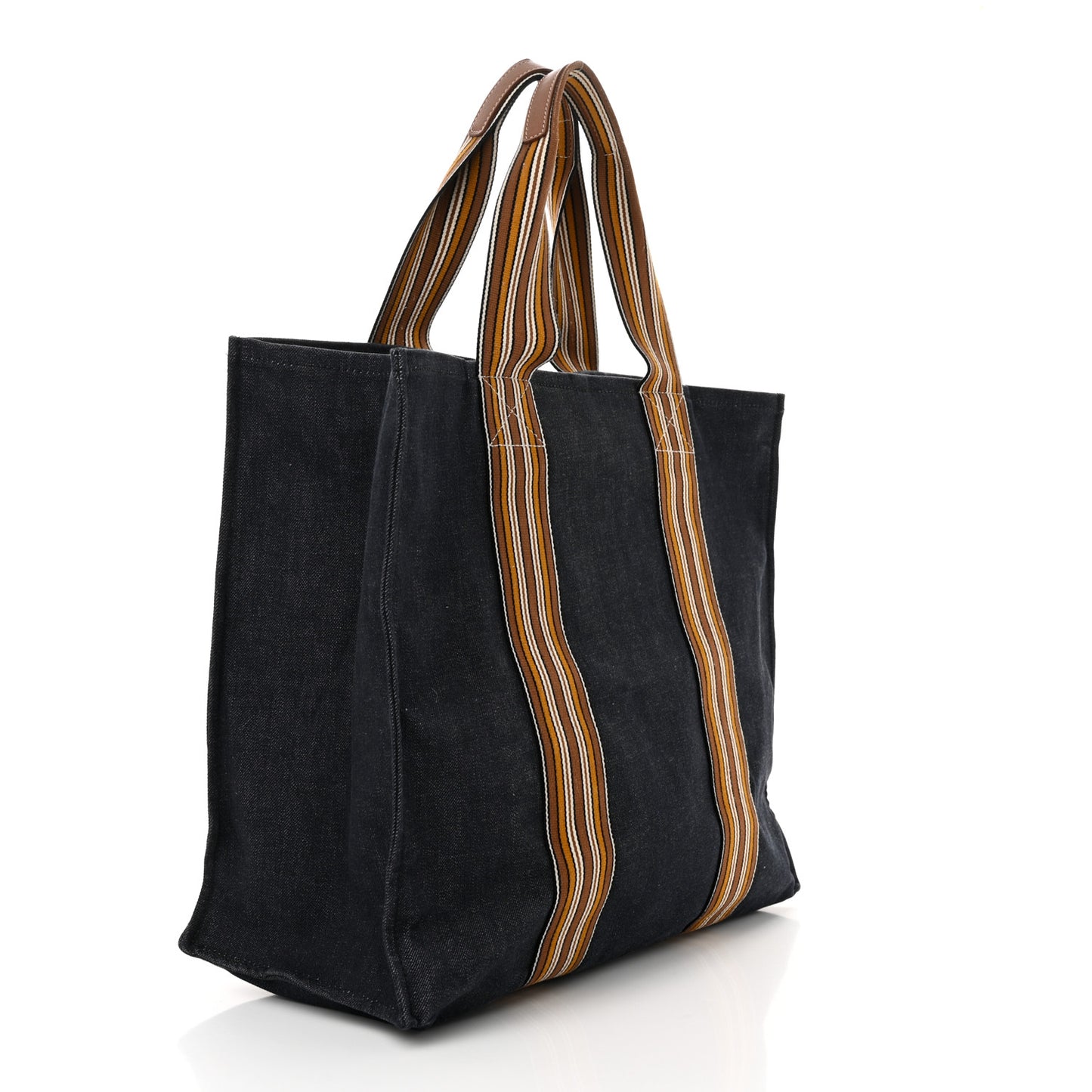 Denim Cotton Canvas The Suitcase Stripe Tote Blue