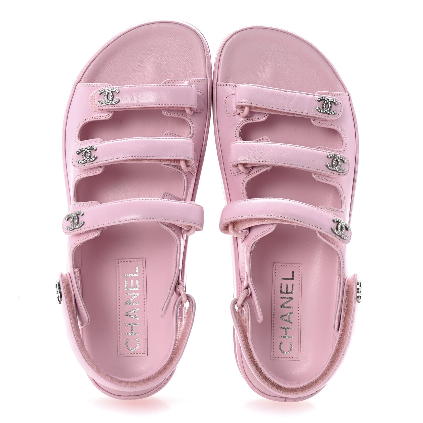 Lambskin Crystal CC Velcro Dad Sandals 36.5 Light Pink