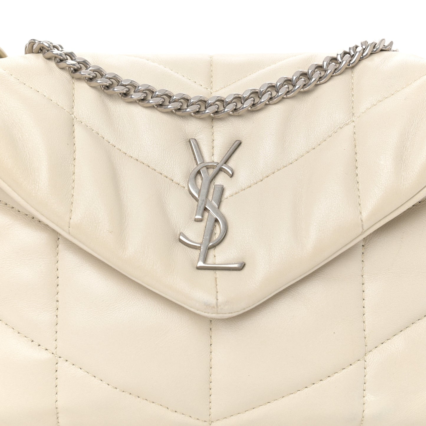 Lambskin Quilted Mini Loulou Puffer Monogram Chain Satchel Crema Soft