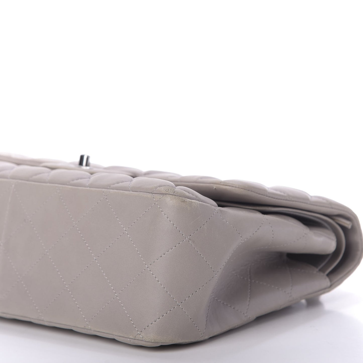 Lambskin Quilted Jumbo Double Flap Grey