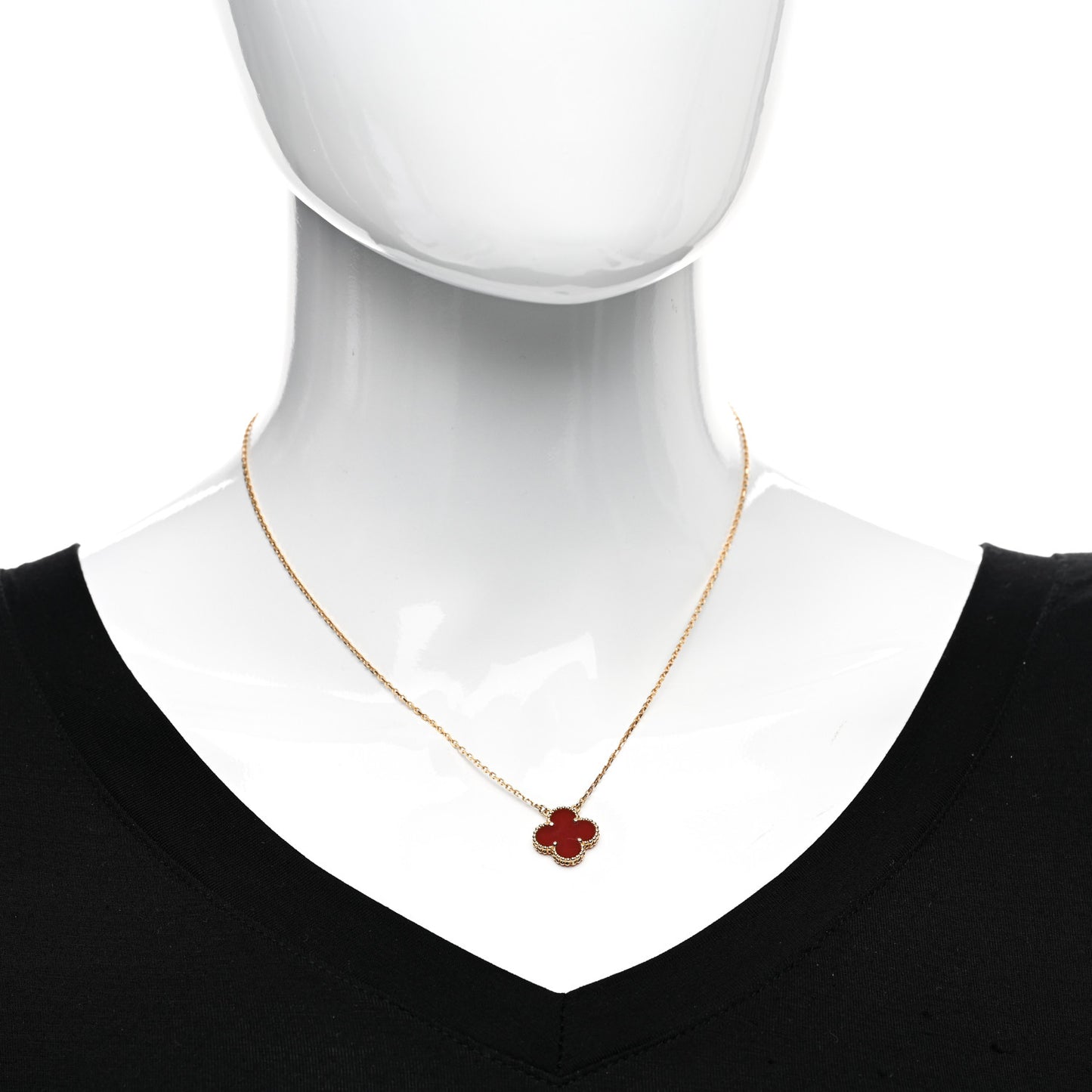18K Yellow Gold Carnelian Vintage Alhambra Pendant Necklace