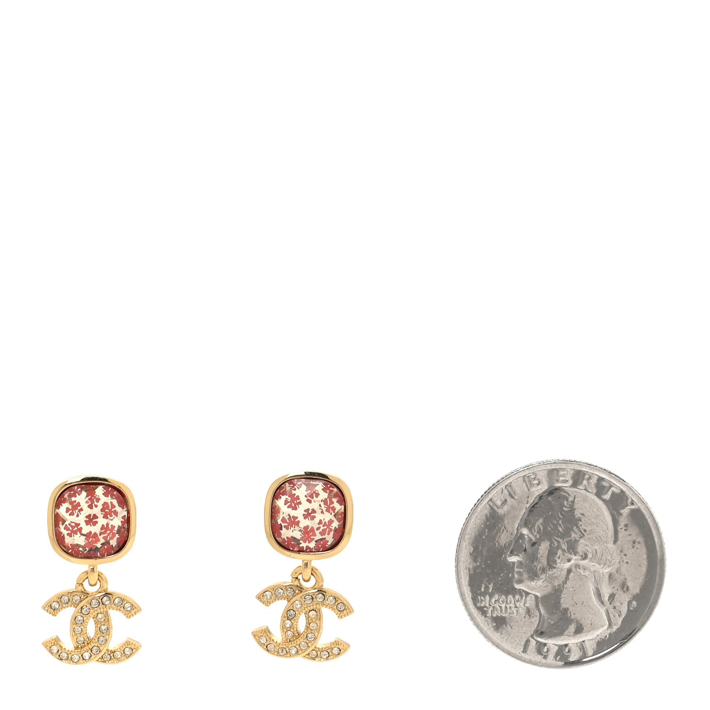 Crystal Pearl CC Drop Earrings Gold Pink