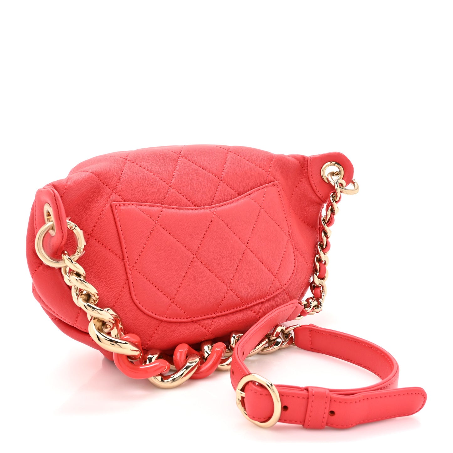 Lambskin Quilted Resin Bi-Color Waist Bag Fanny Pack Red