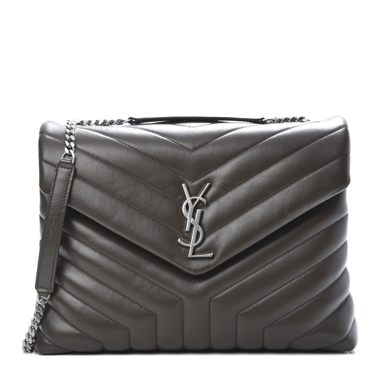 Calfskin Y Quilted Monogram Medium Loulou Chain Satchel Kaki Fonce
