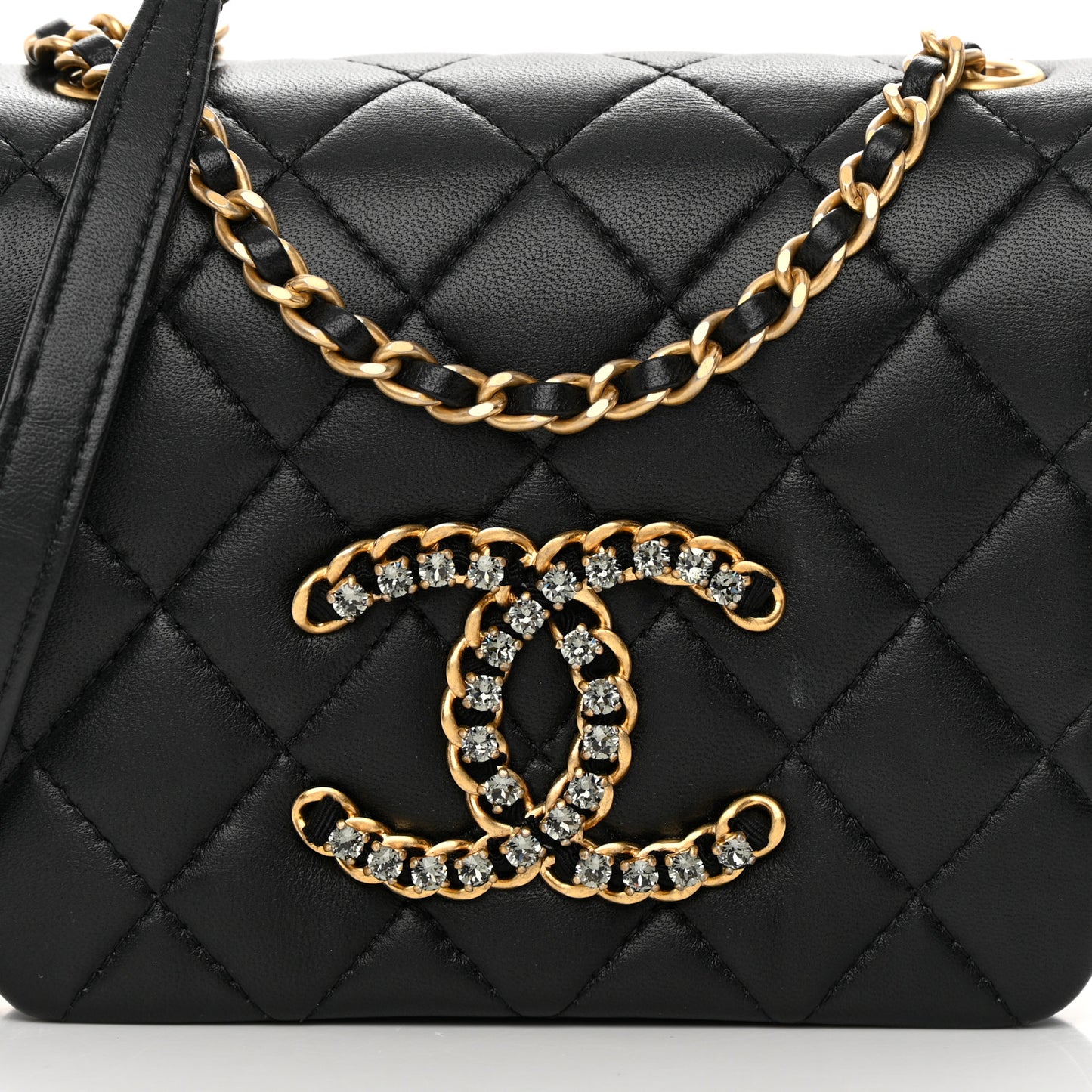 Lambskin Quilted Crystal CC Mini Flap Black