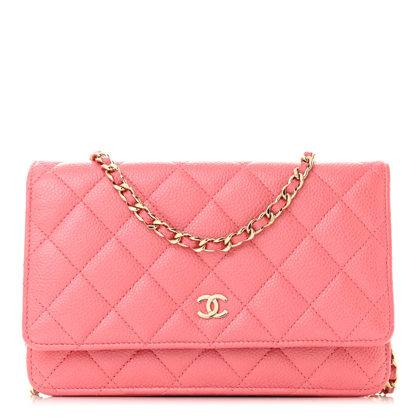 Caviar Quilted Wallet on Chain WOC Pink