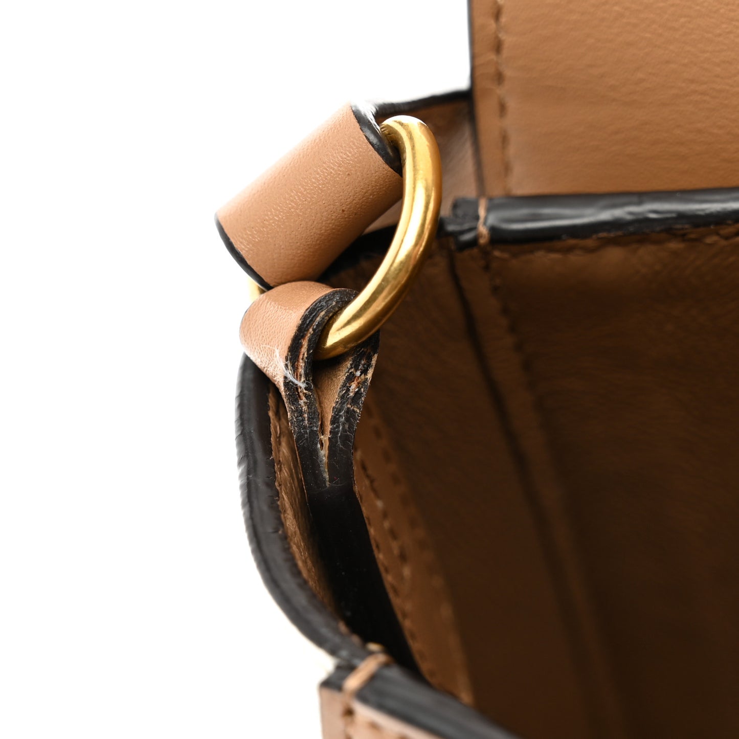 Shiny Smooth Calfskin Medium Frame Shoulder Bag Tan Optic White
