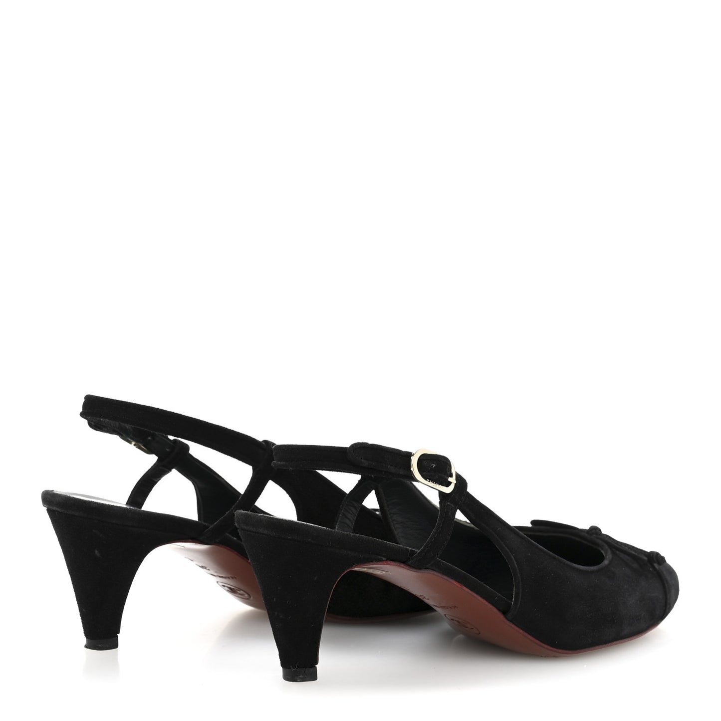 Suede Cap Toe CC Slingback Pumps 36 Black