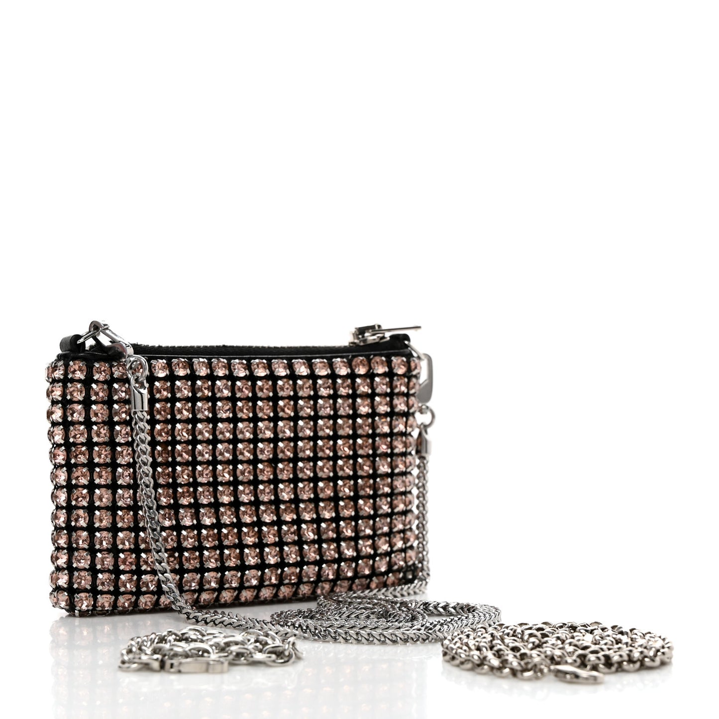Mesh Crystal Rhinestone Nano Heiress Shoulder Bag Black Pink
