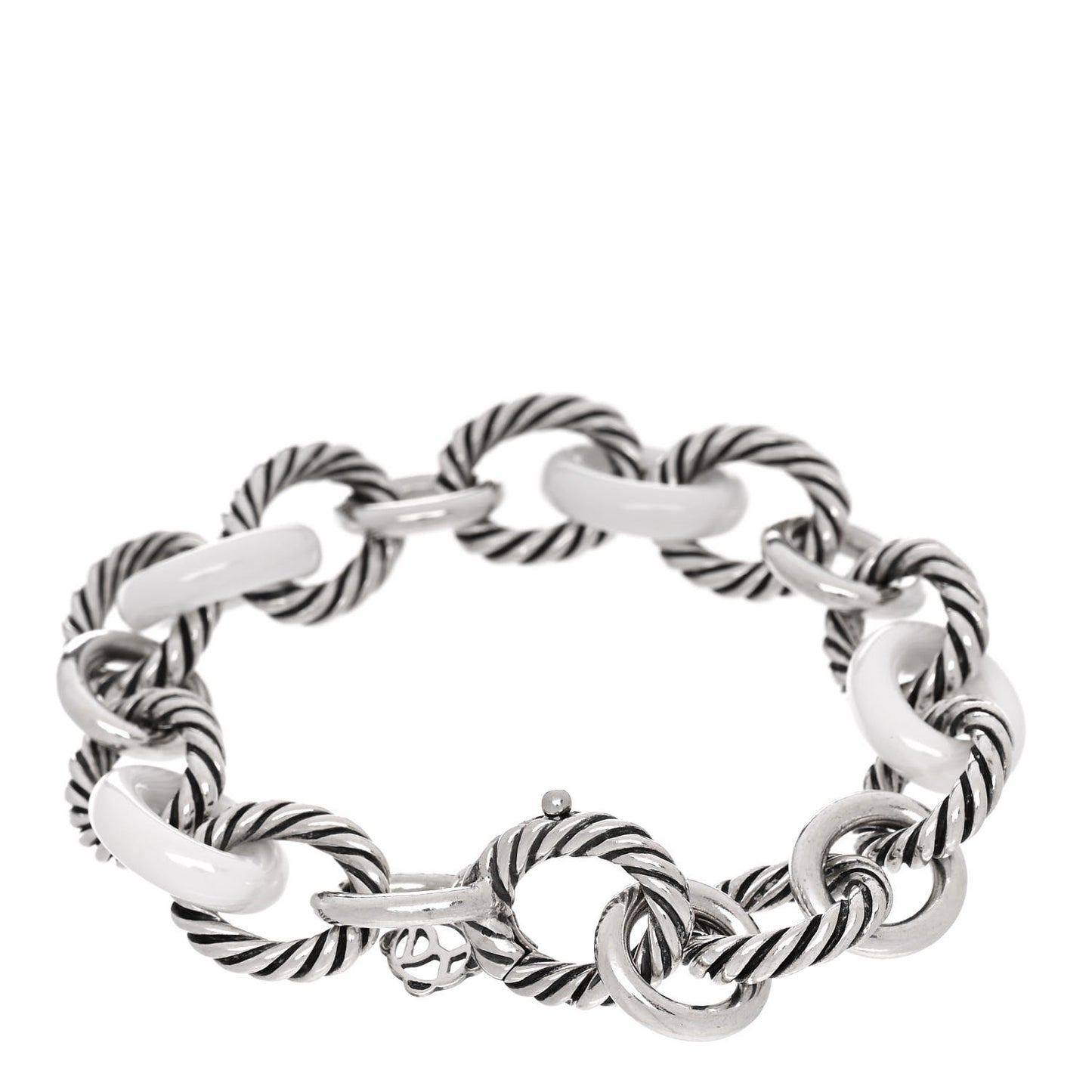 Sterling Silver Ceramic 13mm Large Oval Link Bracelet White